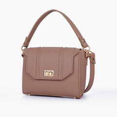 Brown compact top-handle cross-body bag