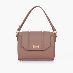 Brown compact top-handle cross-body bag