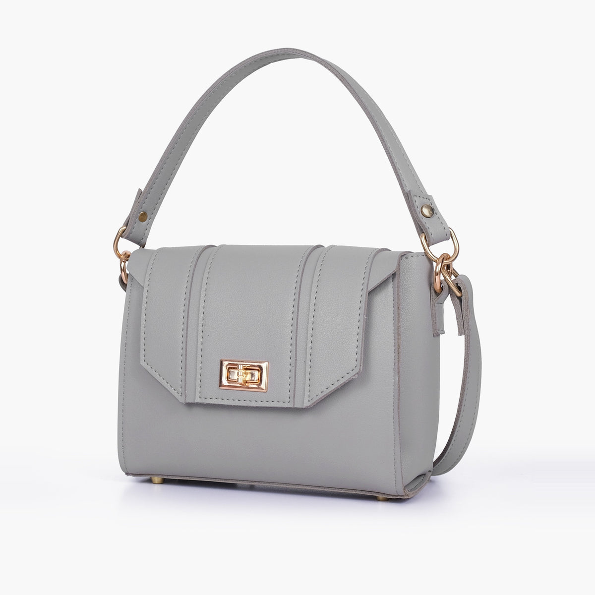 Grey compact top-handle cross-body bag
