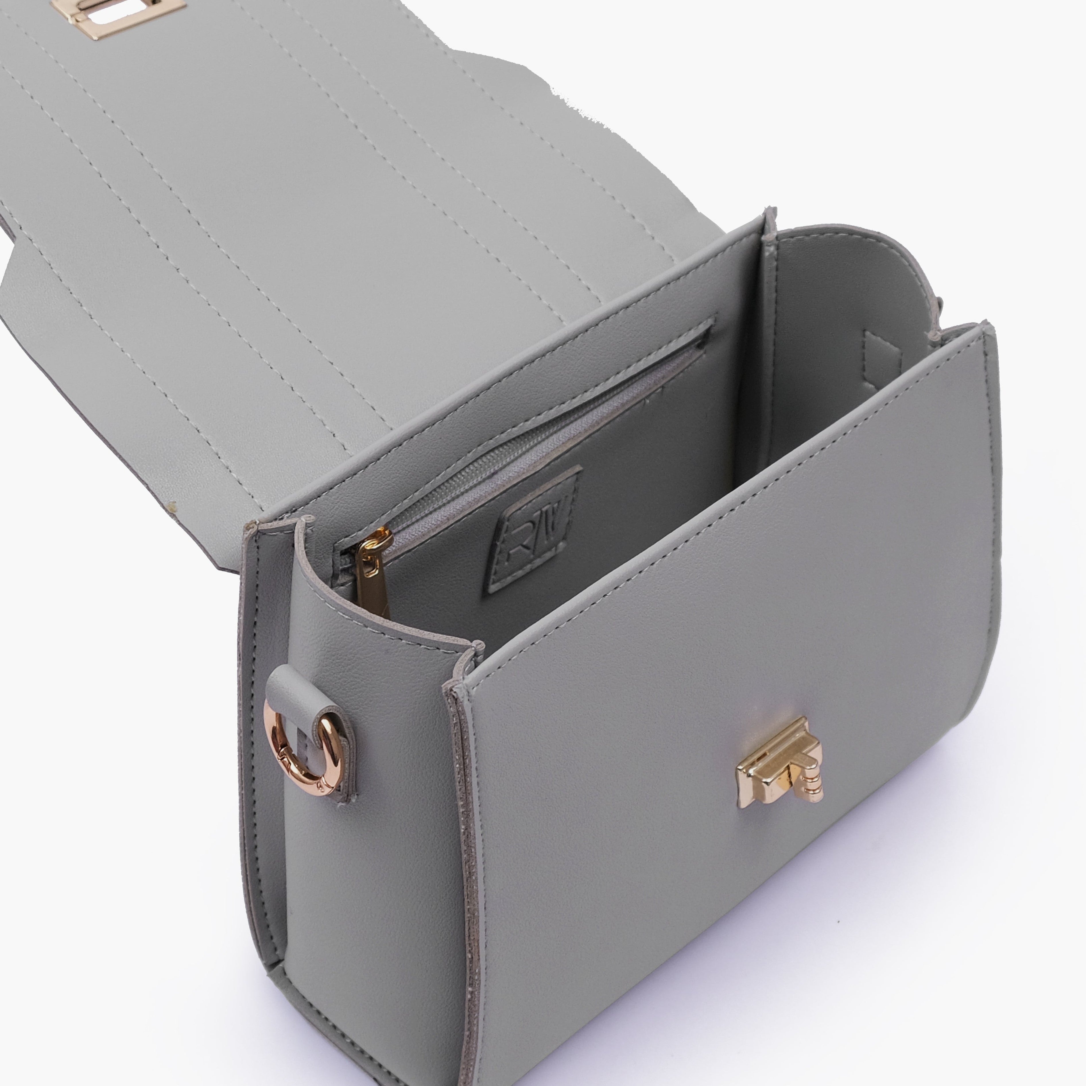 Grey compact top-handle cross-body bag