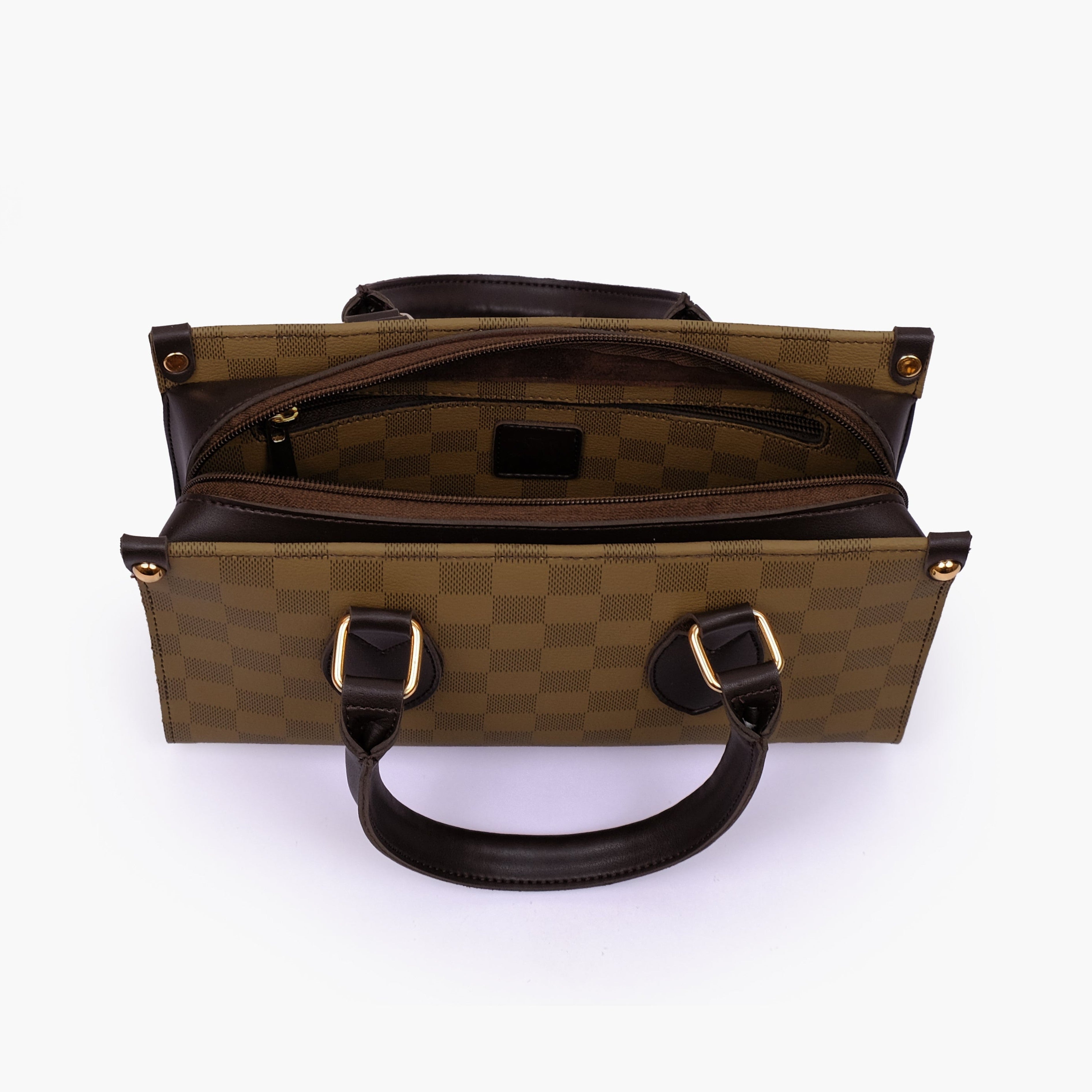 Brown checkered on-the-go mini bag