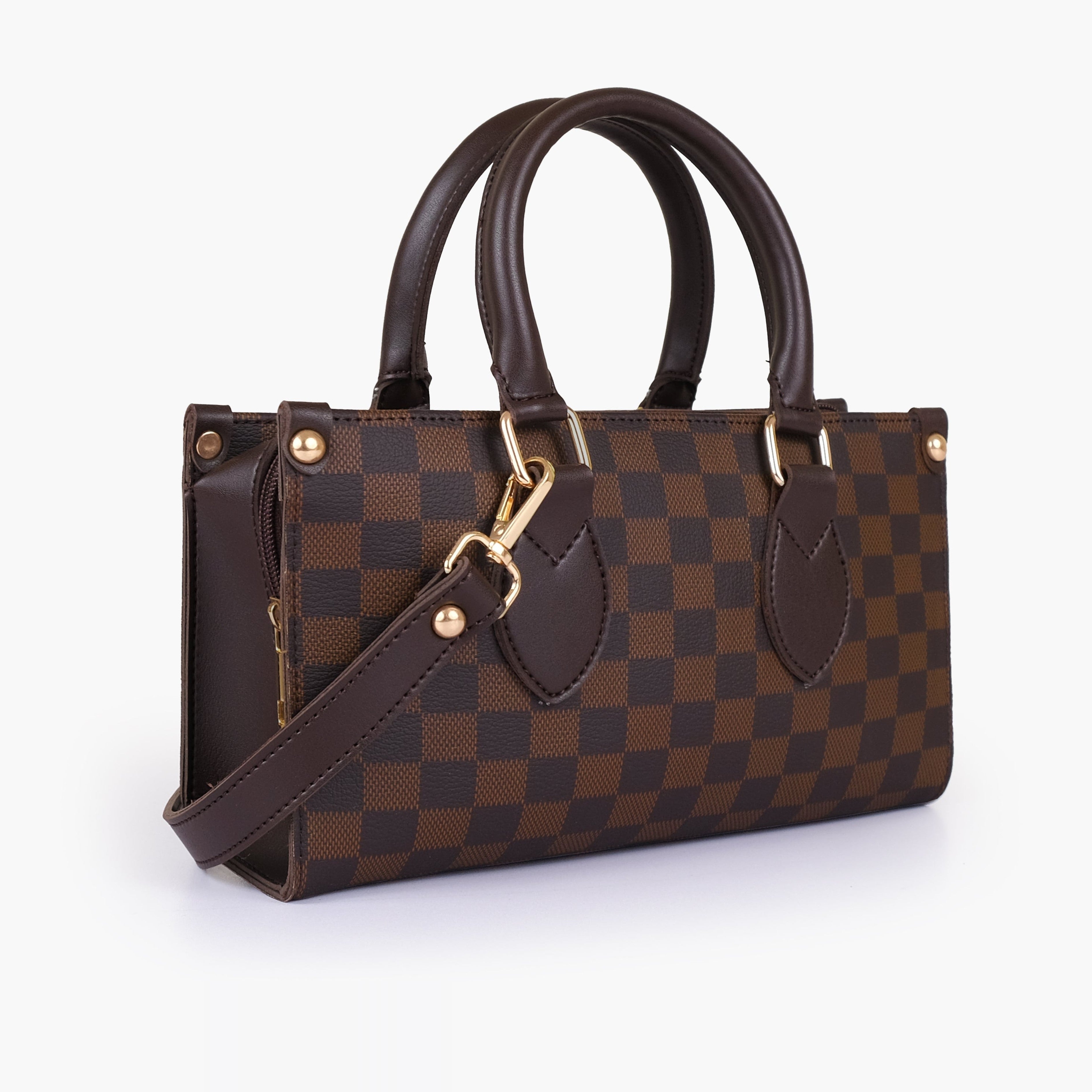 Dark brown checkered on-the-go mini bag