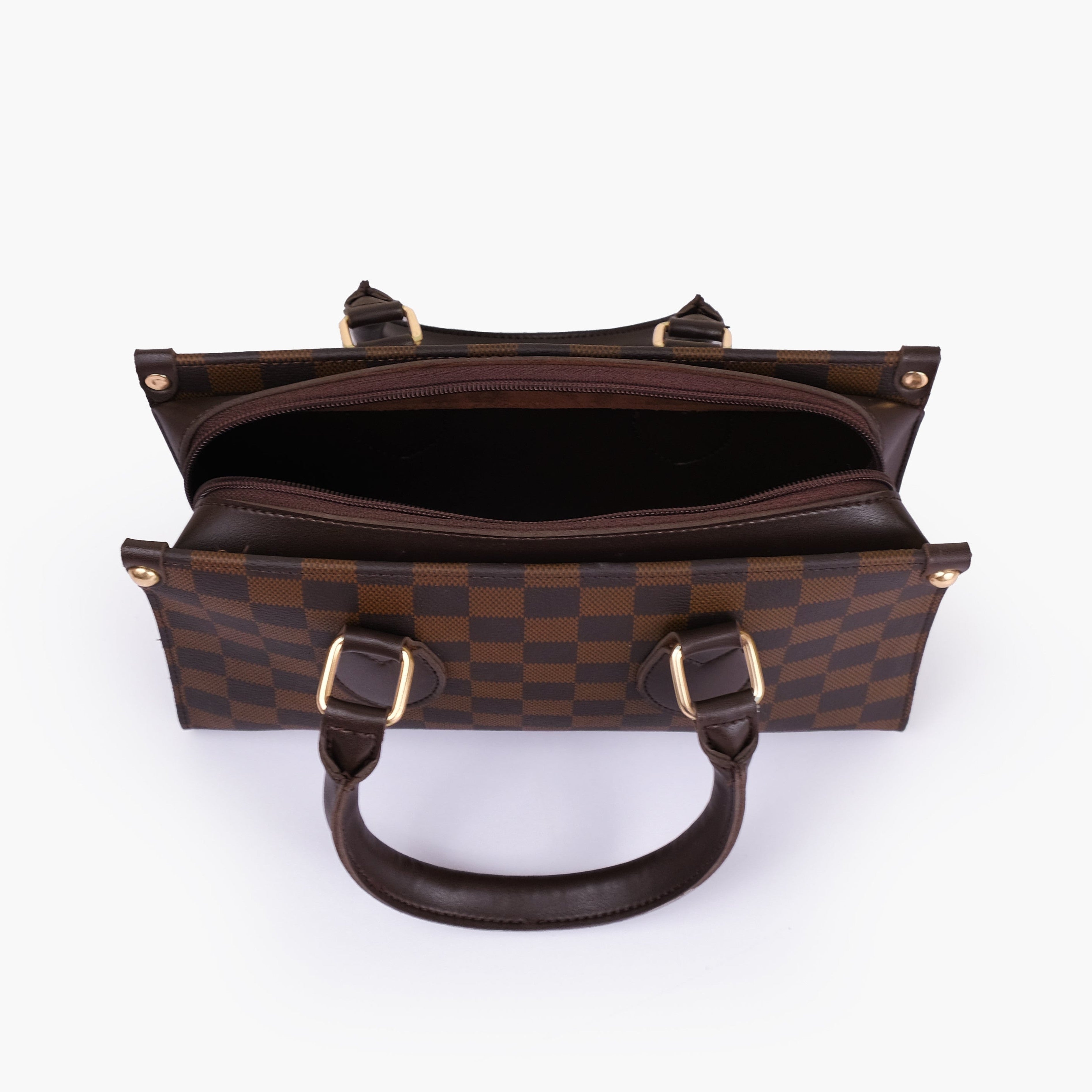 Dark brown checkered on-the-go mini bag
