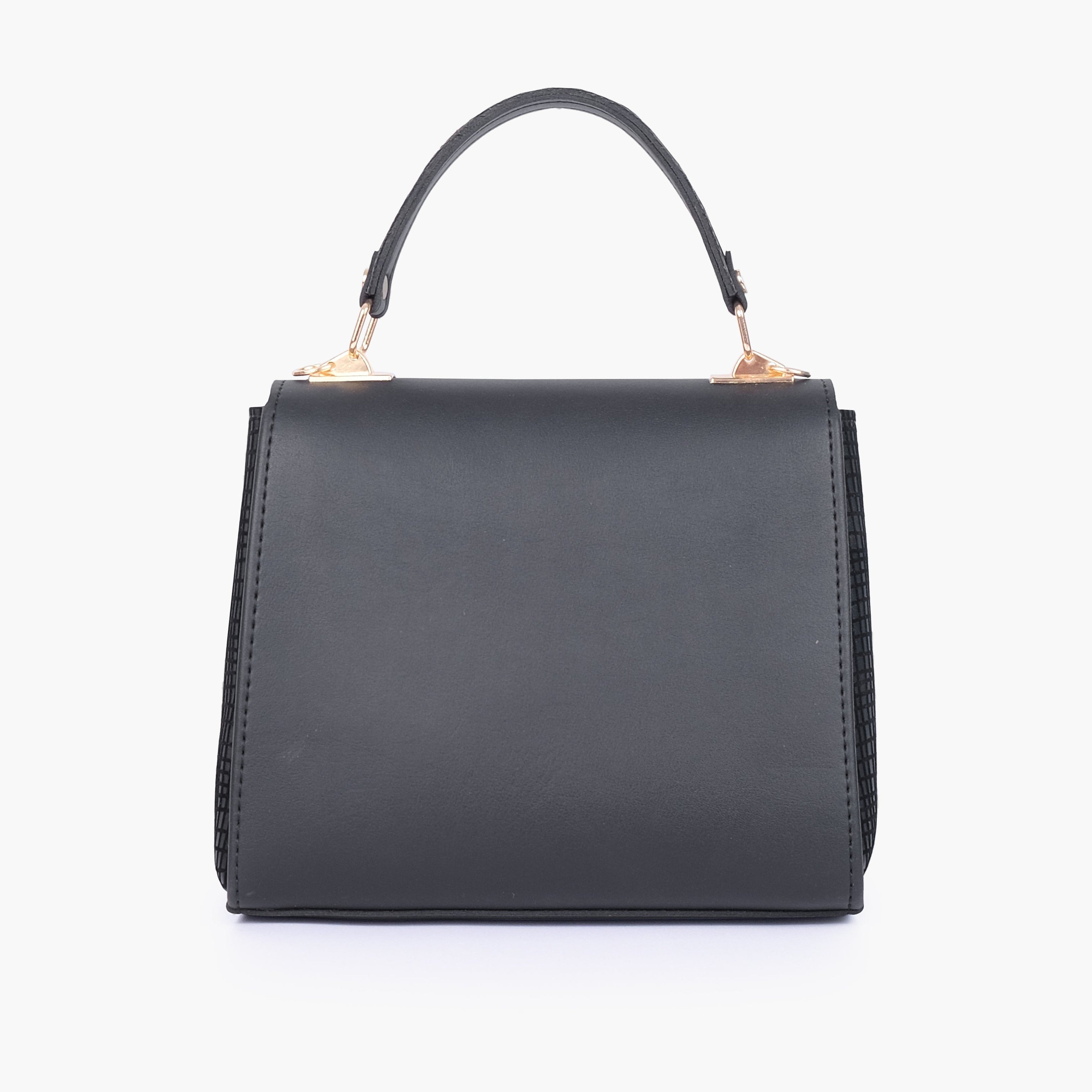 Black criss-cross top-handle bag