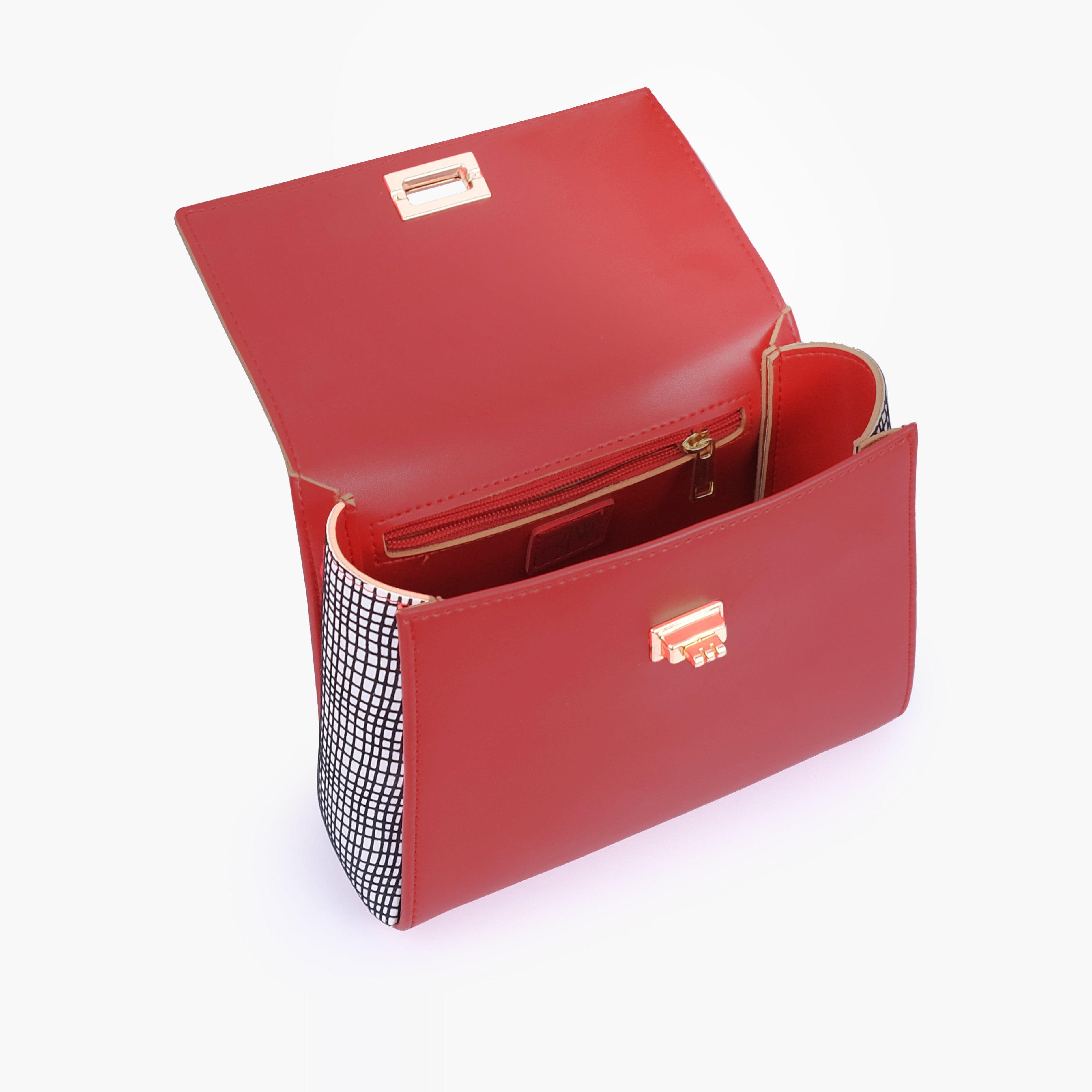 Red criss-cross top-handle bag