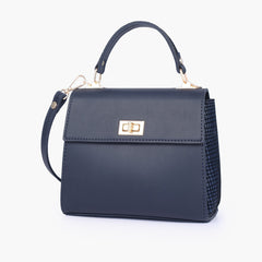 Blue criss-cross top-handle bag