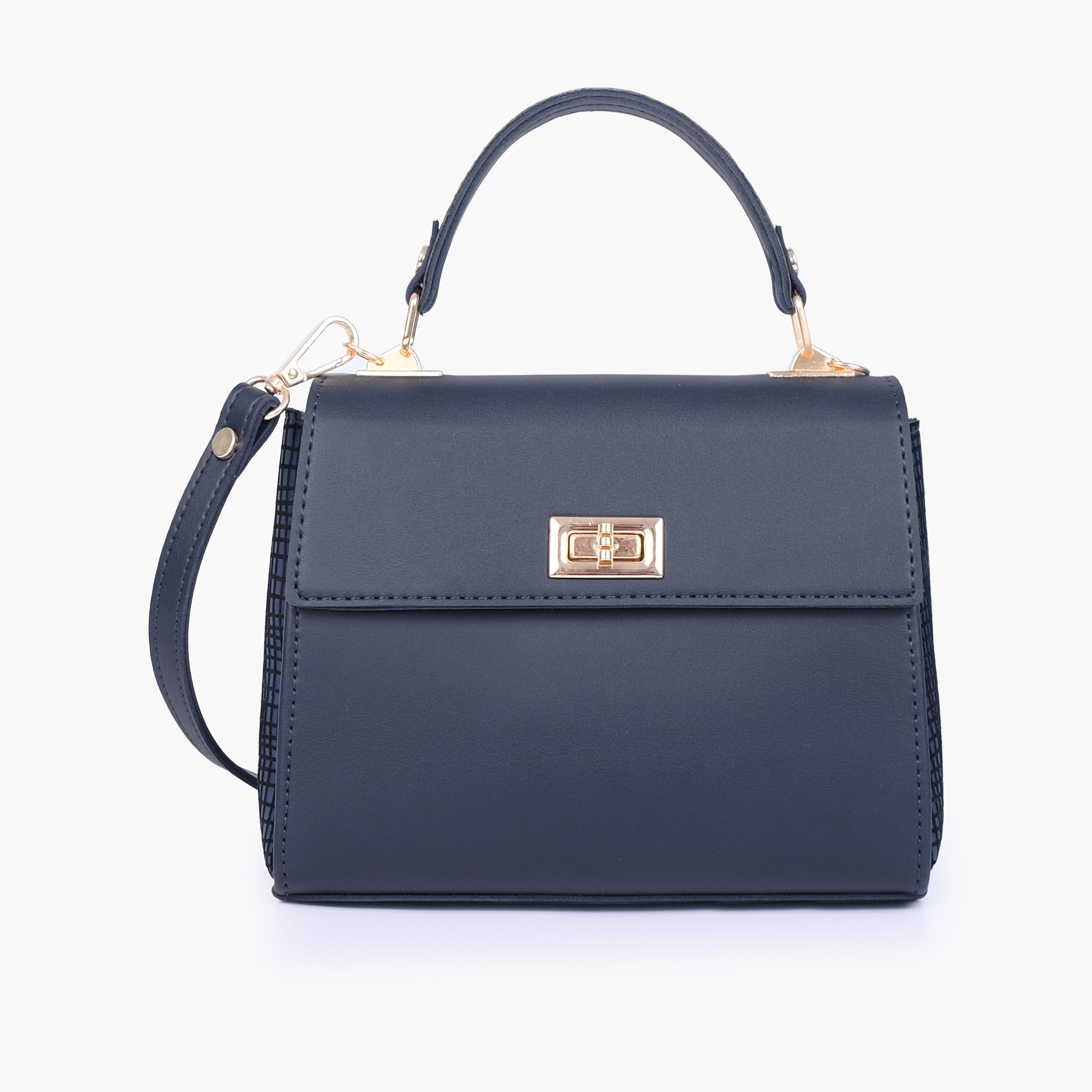 Blue criss-cross top-handle bag
