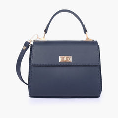 Blue criss-cross top-handle bag