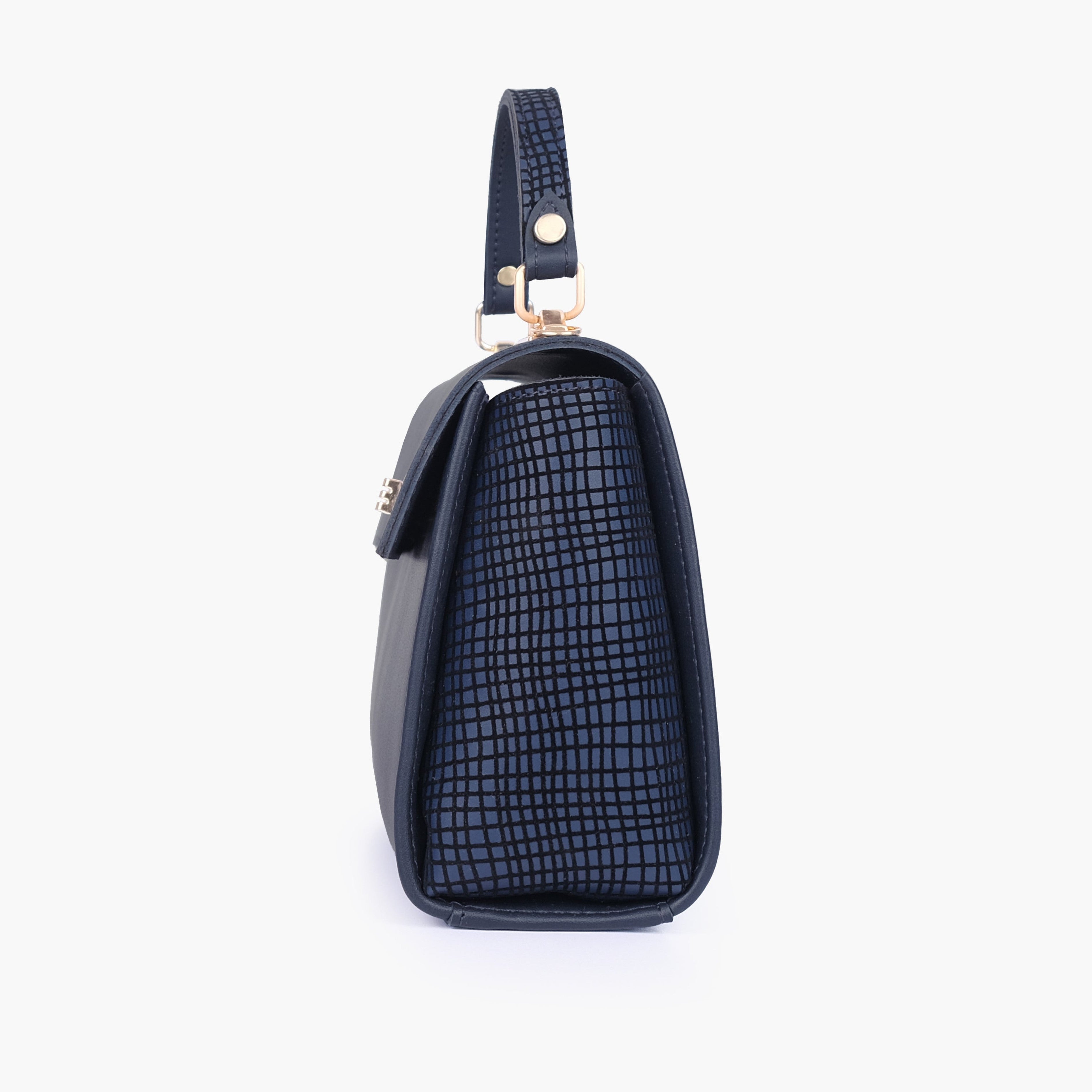 Blue criss-cross top-handle bag