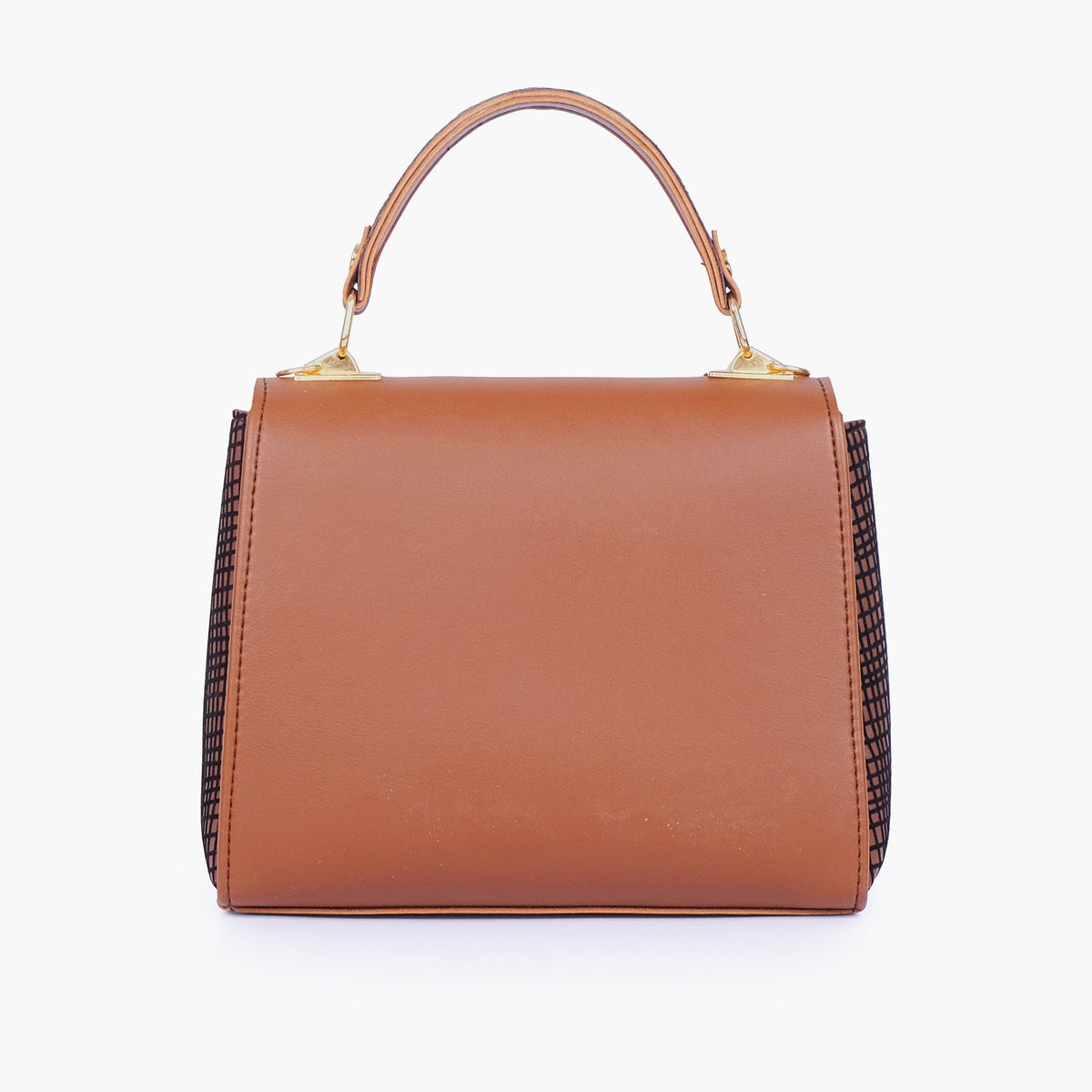 Brown criss-cross top-handle bag