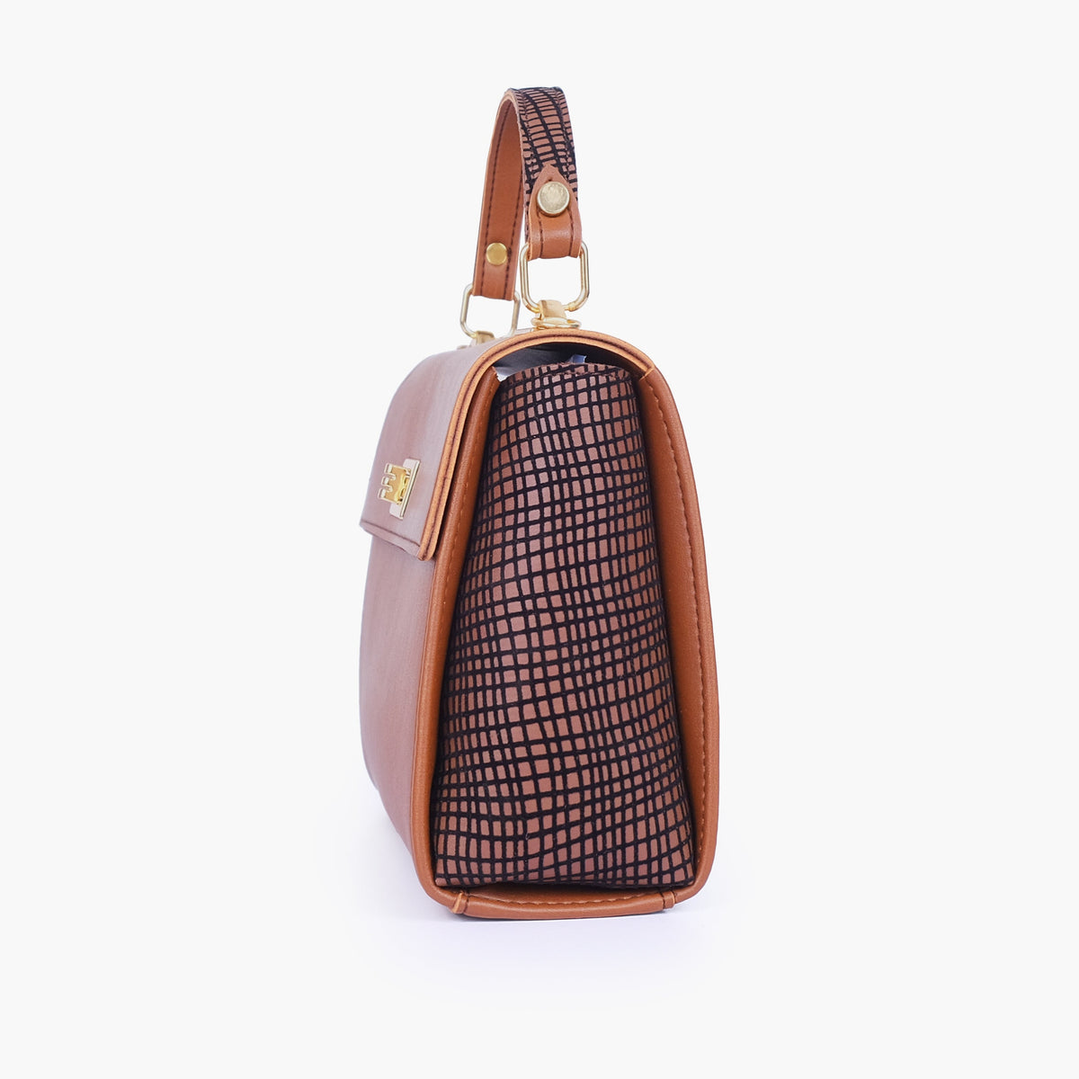 Brown criss-cross top-handle bag