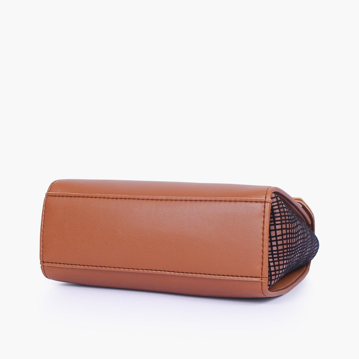 Brown criss-cross top-handle bag