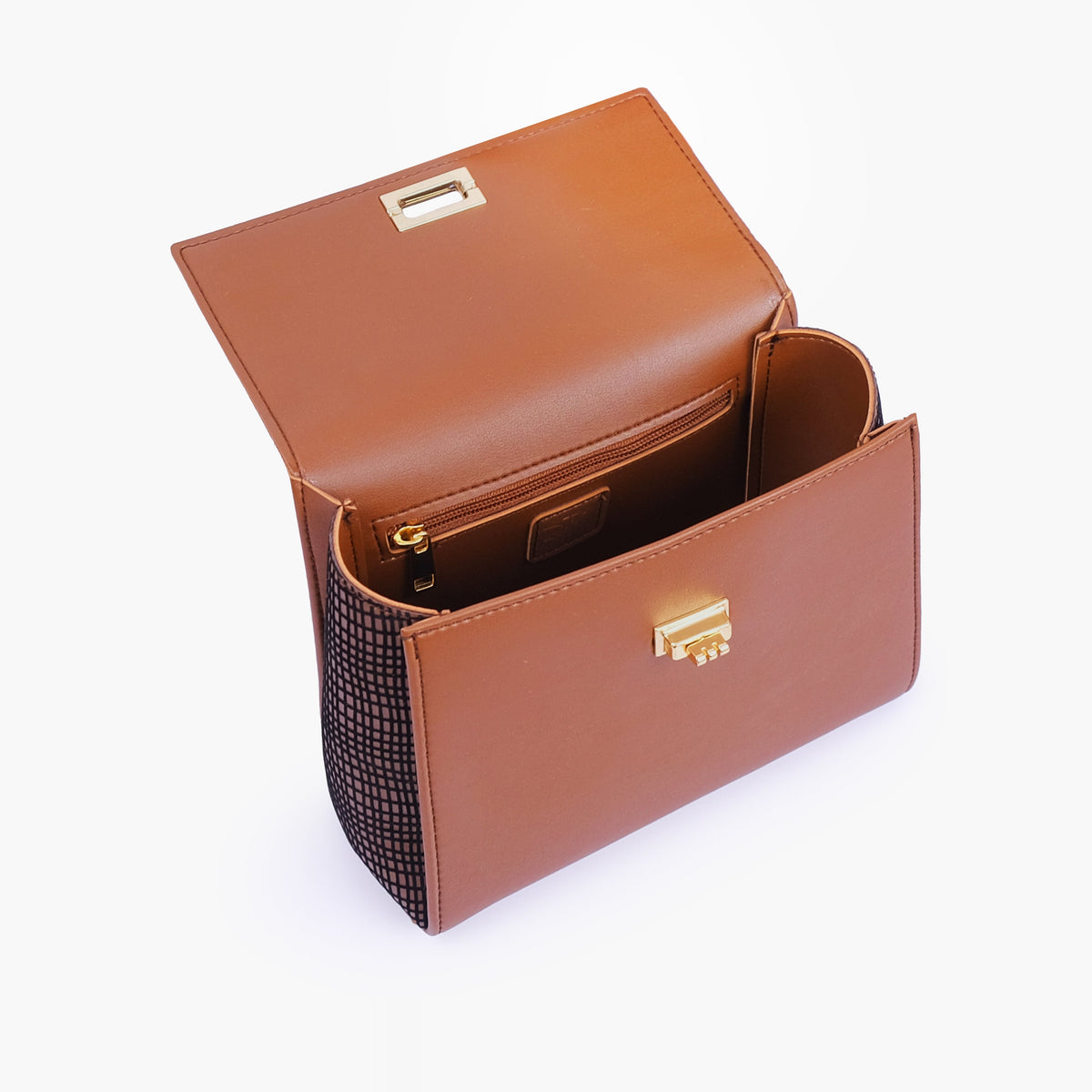 Brown criss-cross top-handle bag