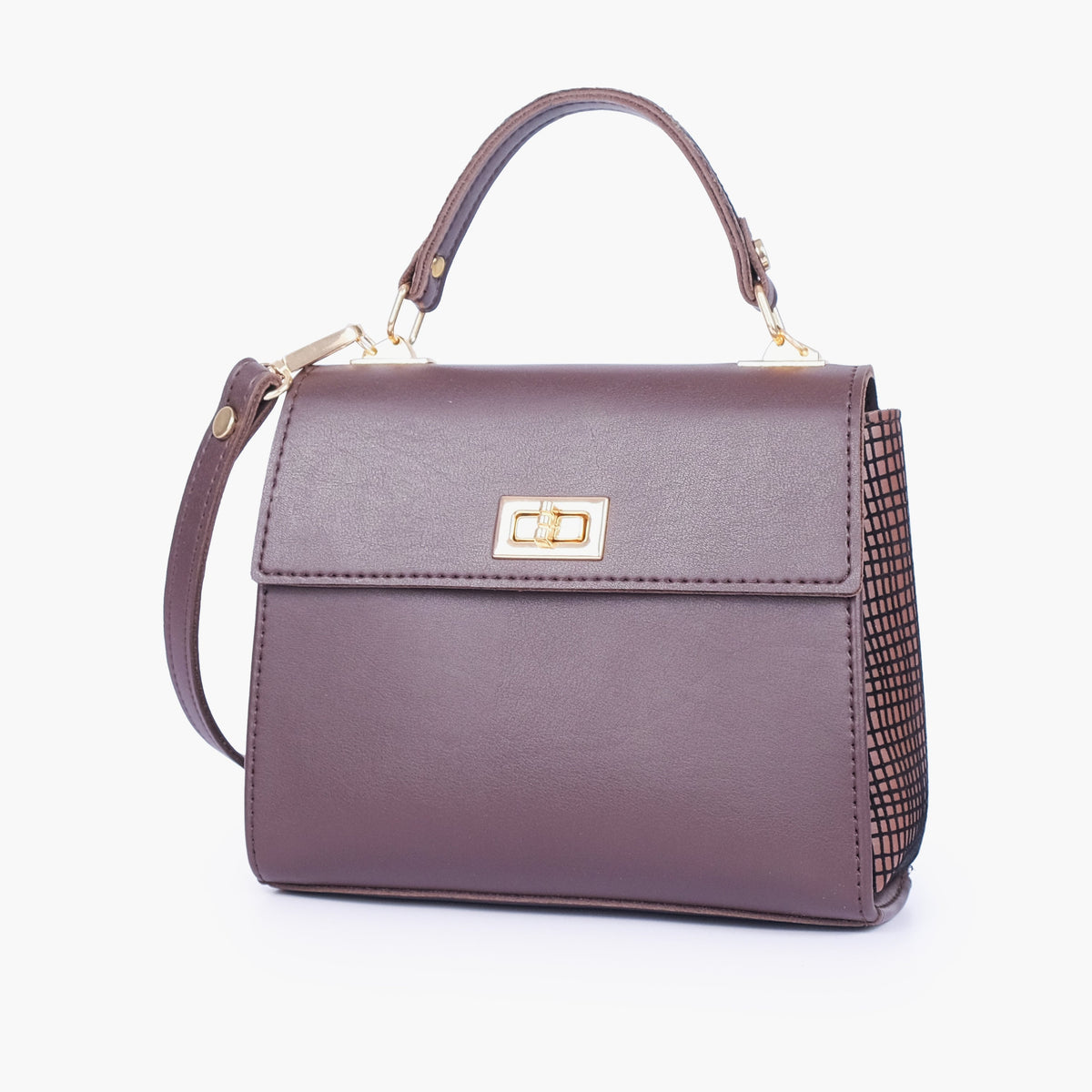 Dark brown criss-cross top-handle bag