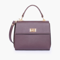 Dark brown criss-cross top-handle bag
