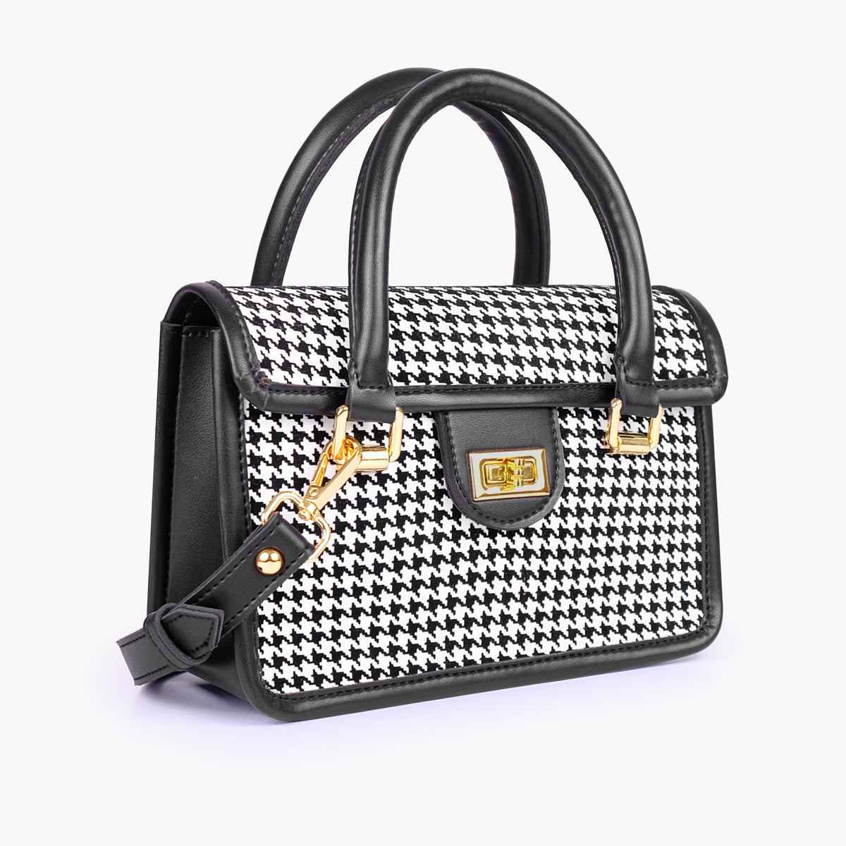 Black and white houndstooth cross-body with flap