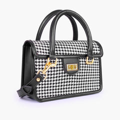 Black and white houndstooth cross-body with flap