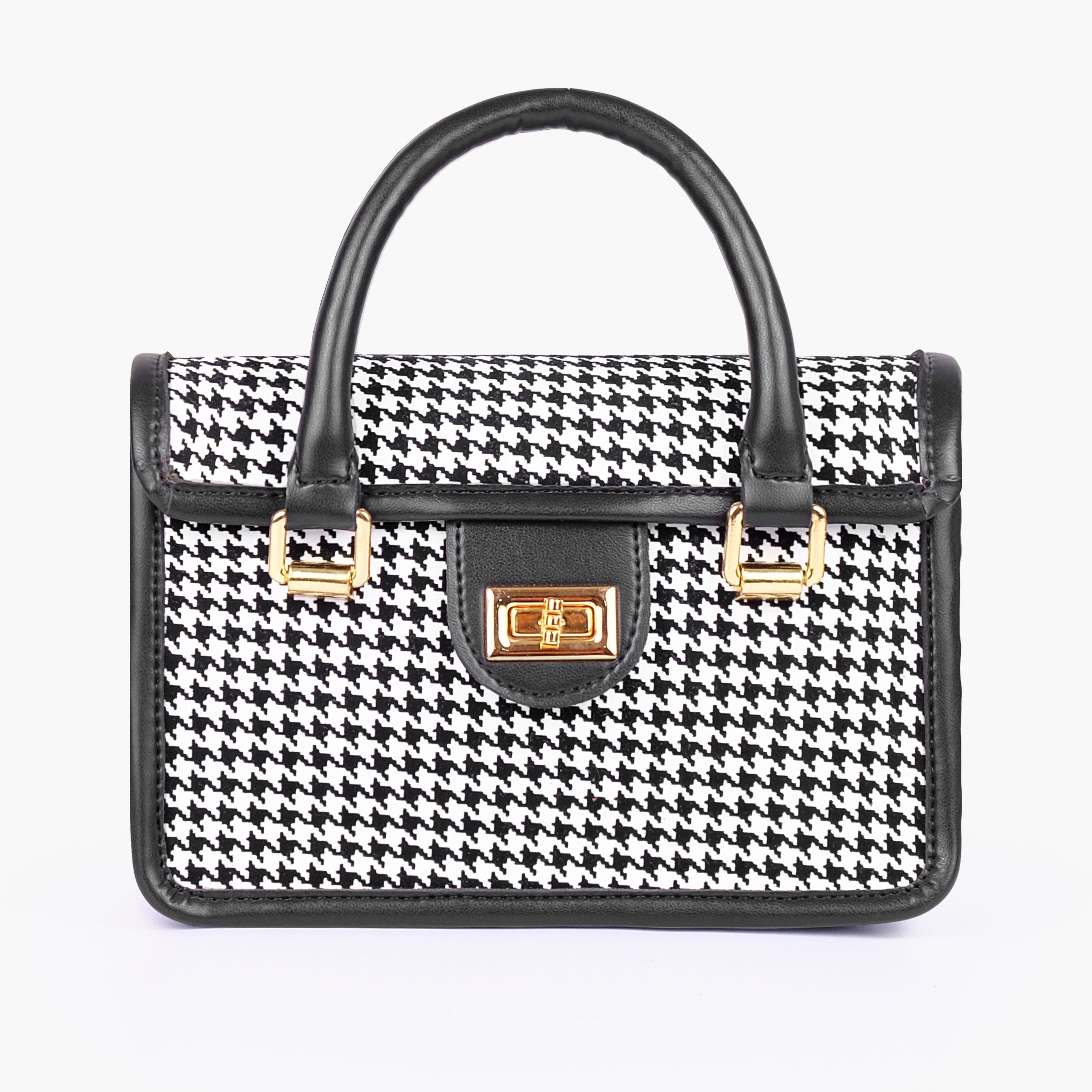 Black and white houndstooth cross-body with flap