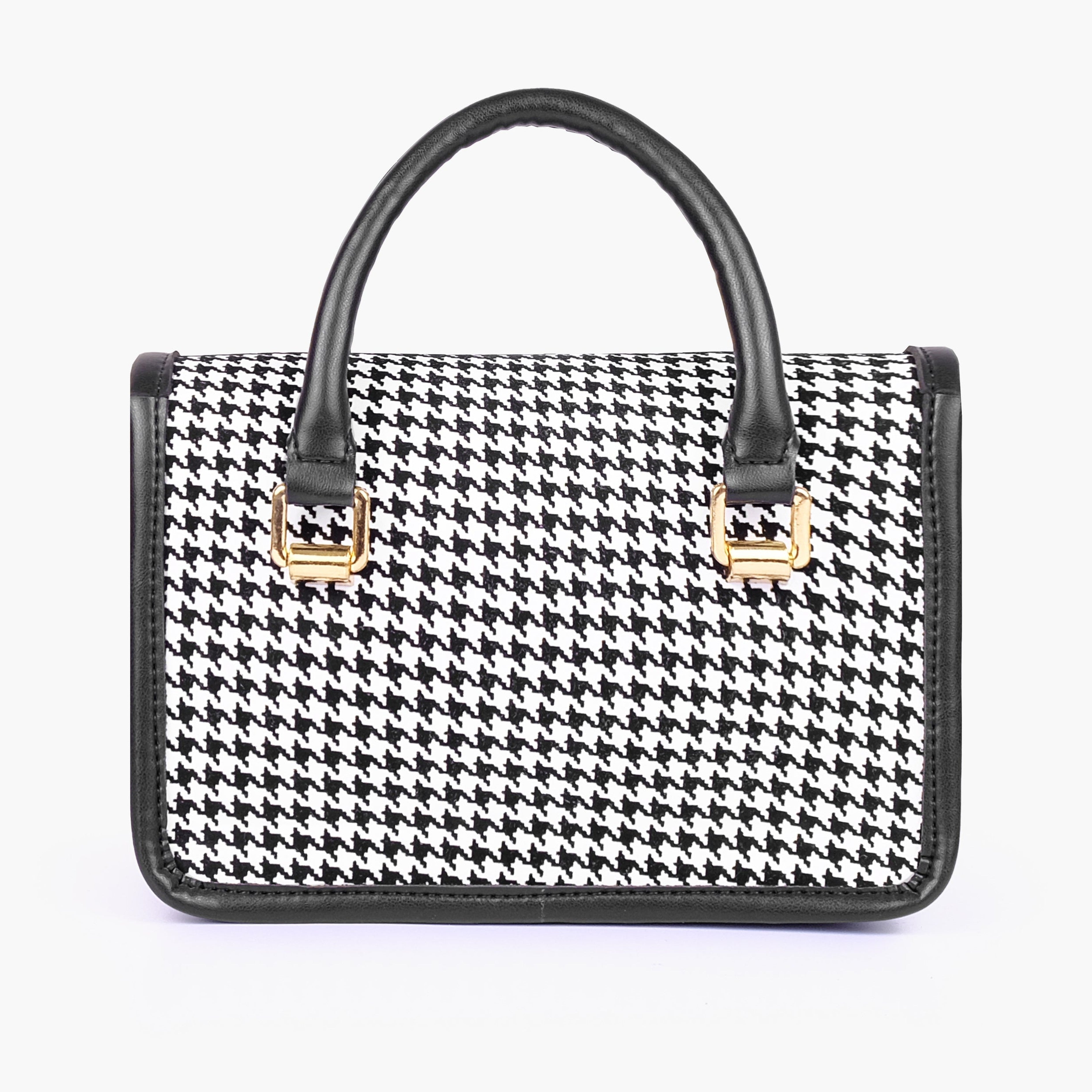 Black and white houndstooth cross-body with flap
