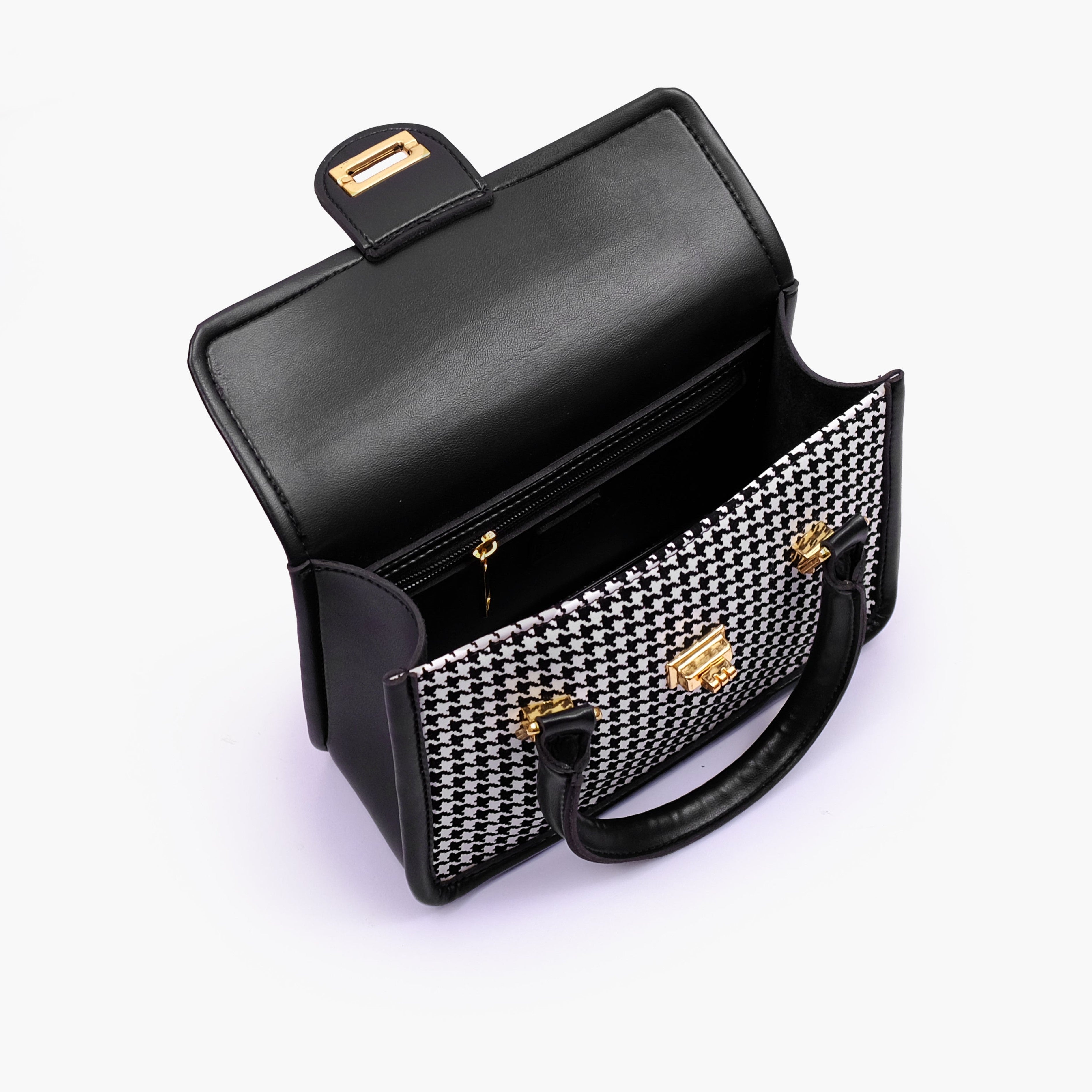 Black and white houndstooth cross-body with flap
