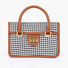 Brown and white houndstooth cross-body with flap