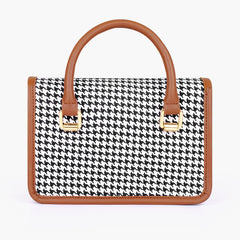 Brown and white houndstooth cross-body with flap