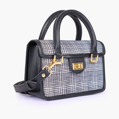Black and white patterned cross-body with flap