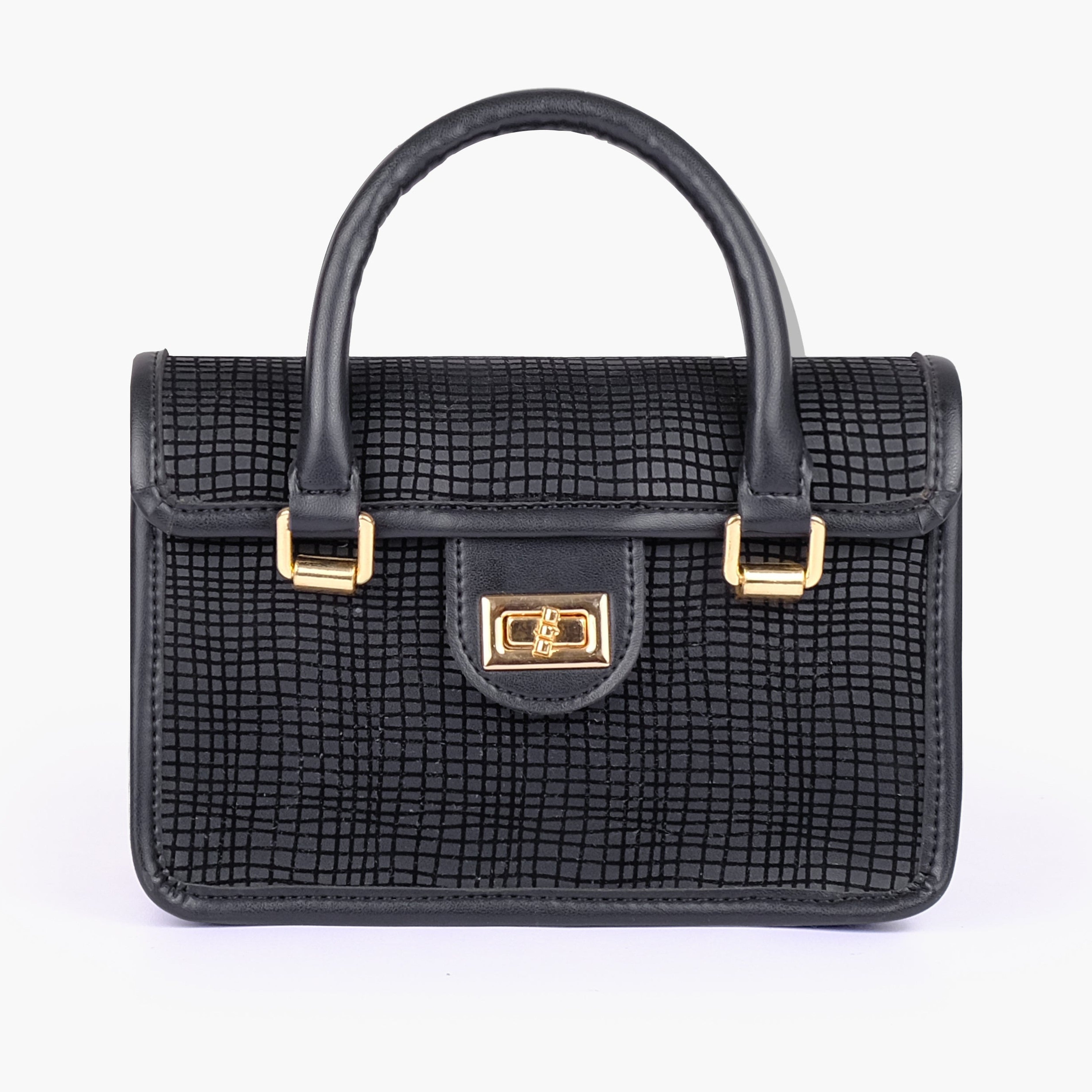 Black patterned cross-body with flap