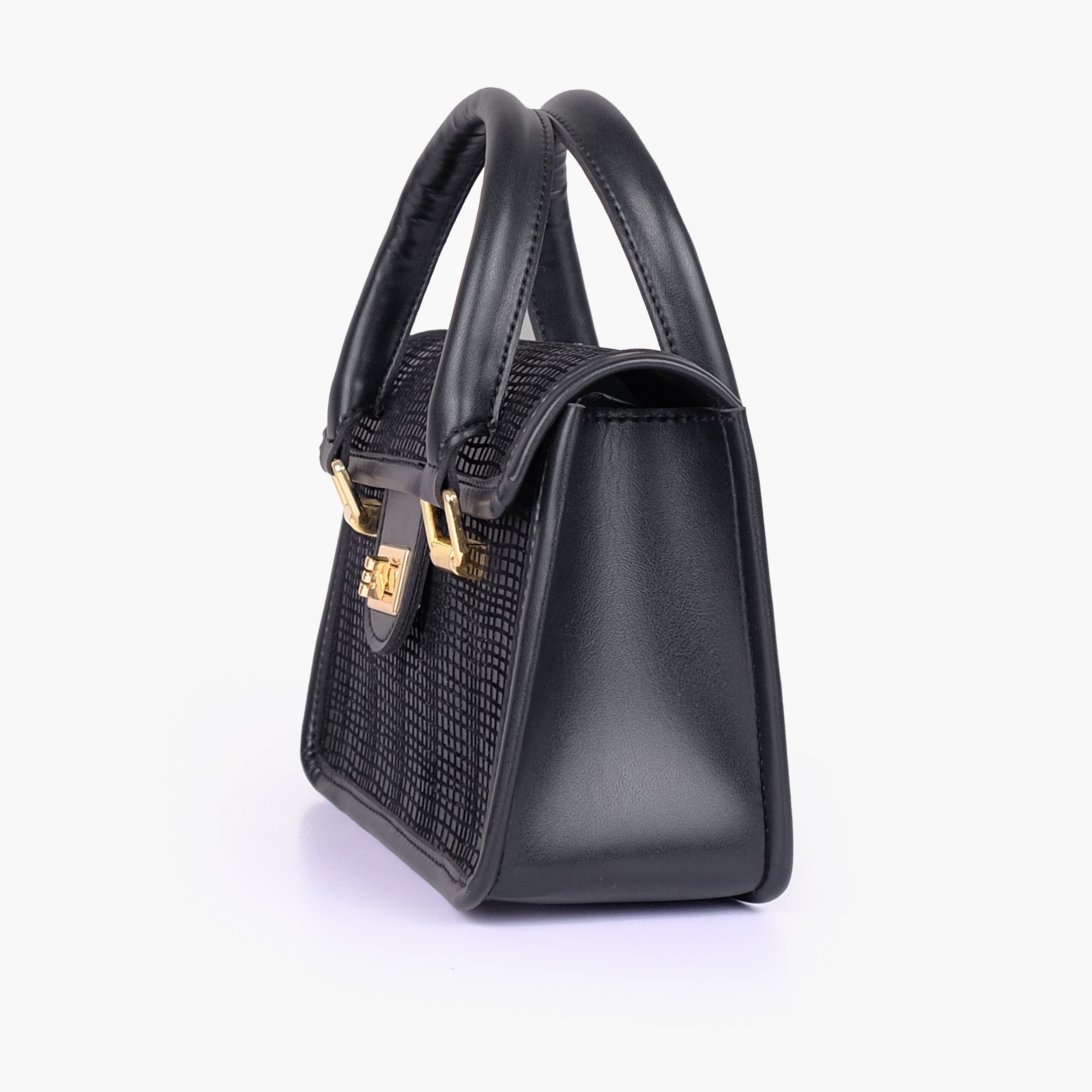 Black patterned cross-body with flap