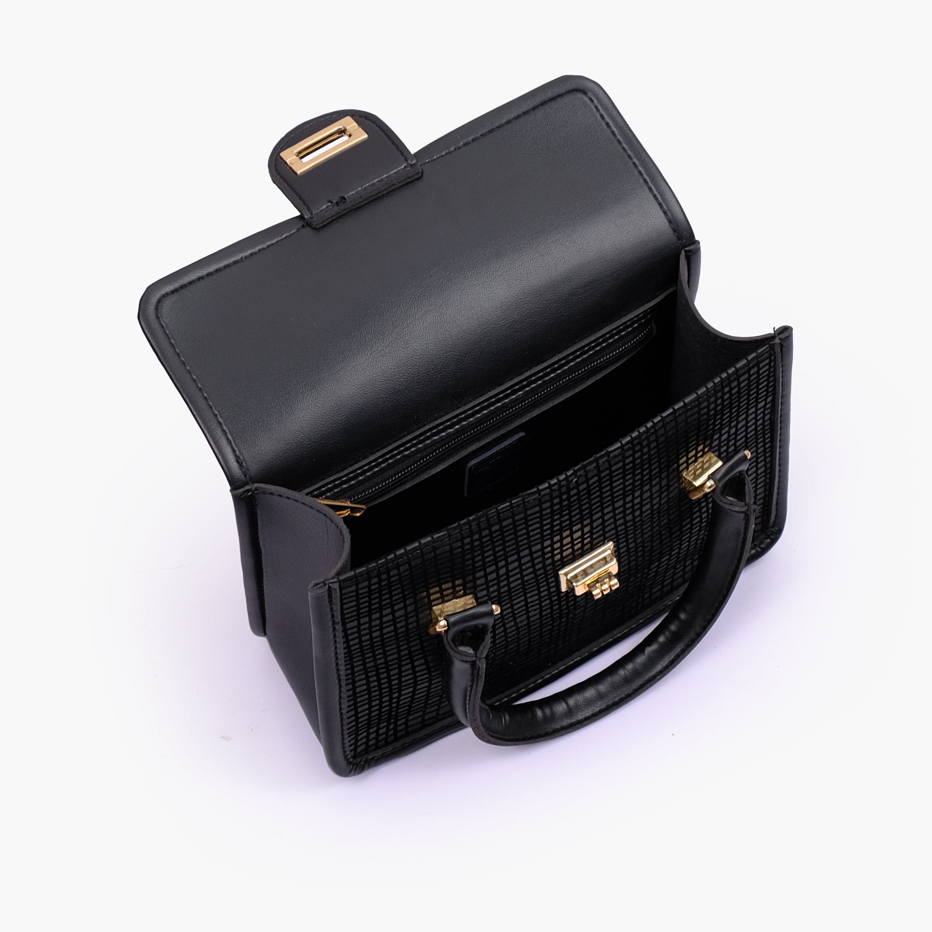 Black patterned cross-body with flap