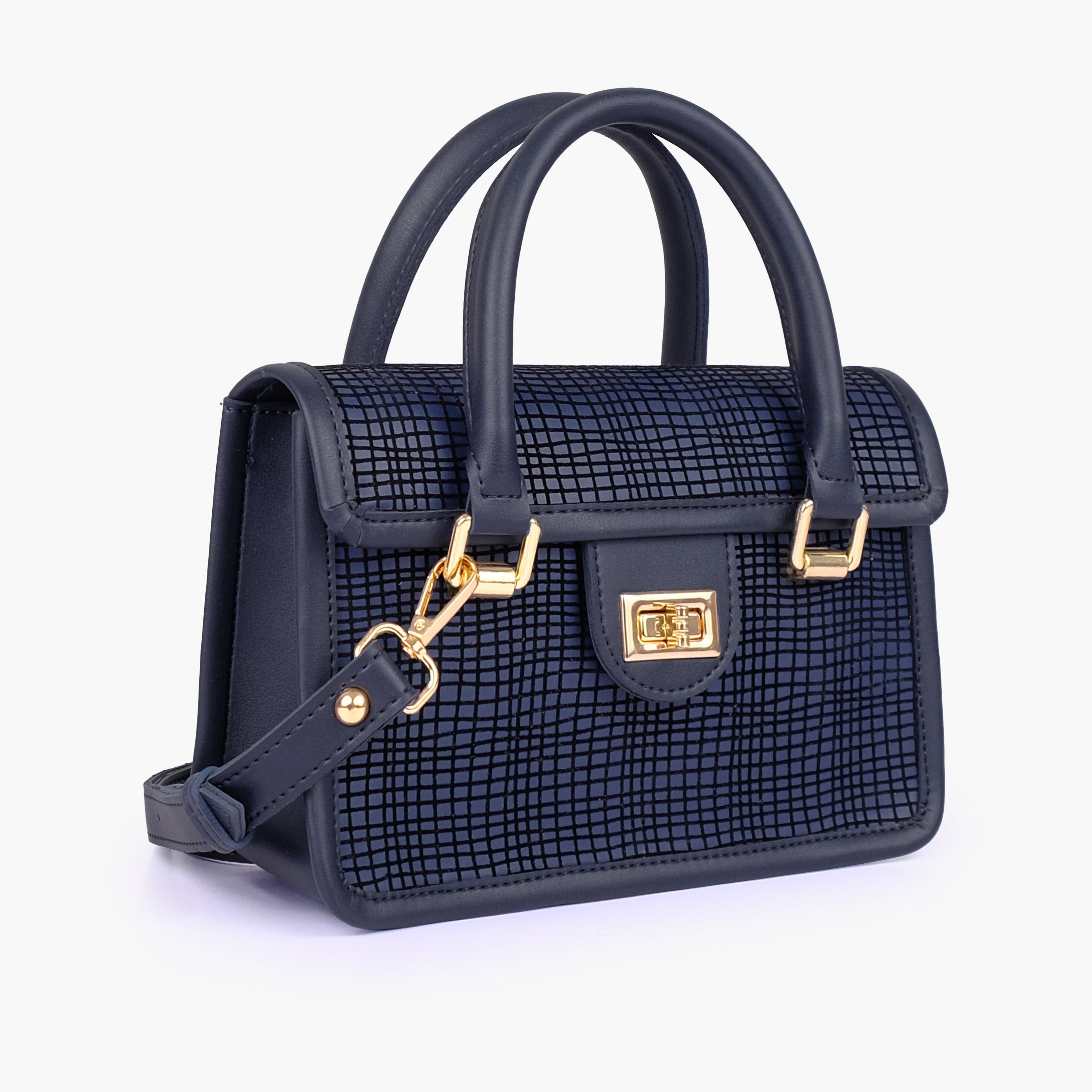 Blue patterned cross-body with flap