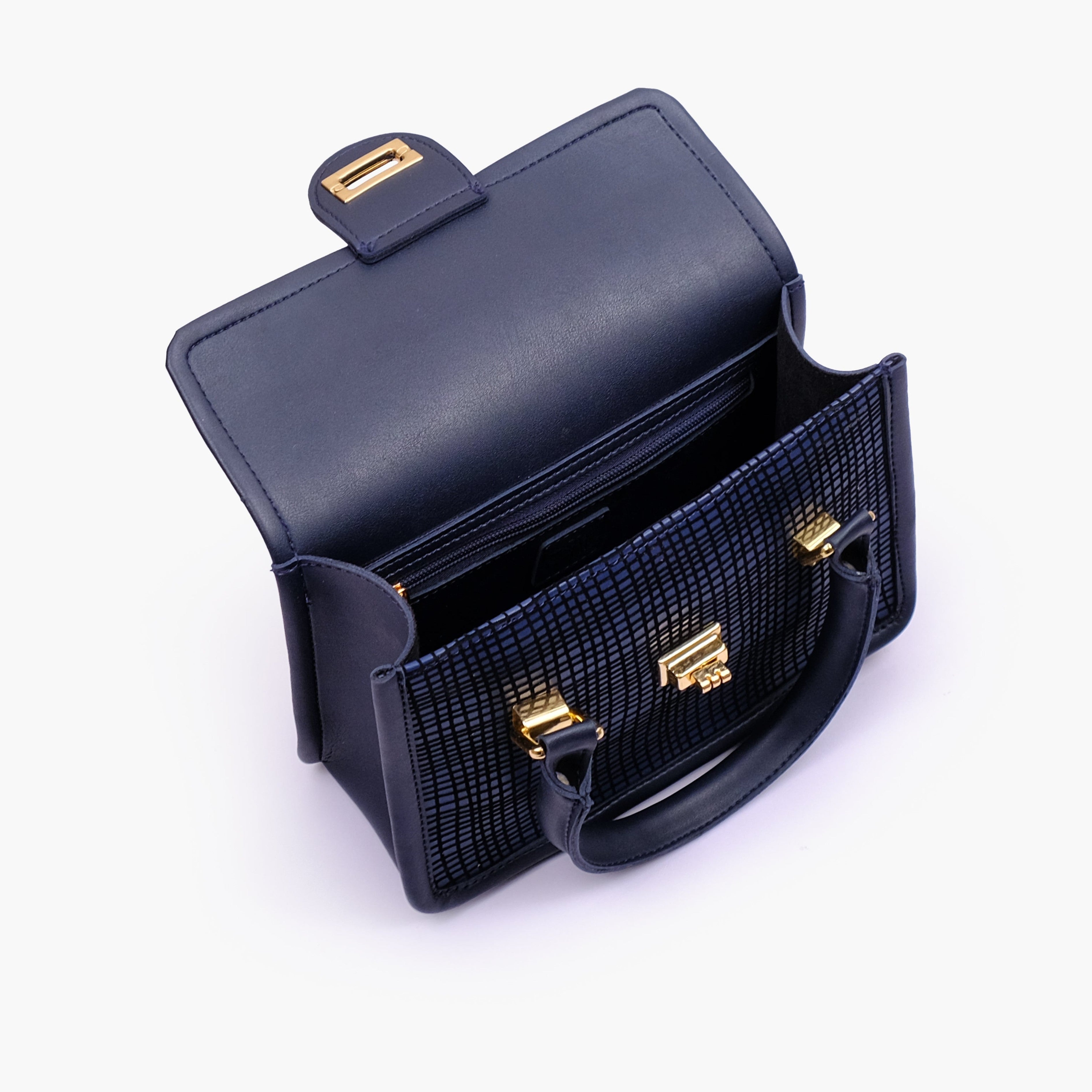 Blue patterned cross-body with flap