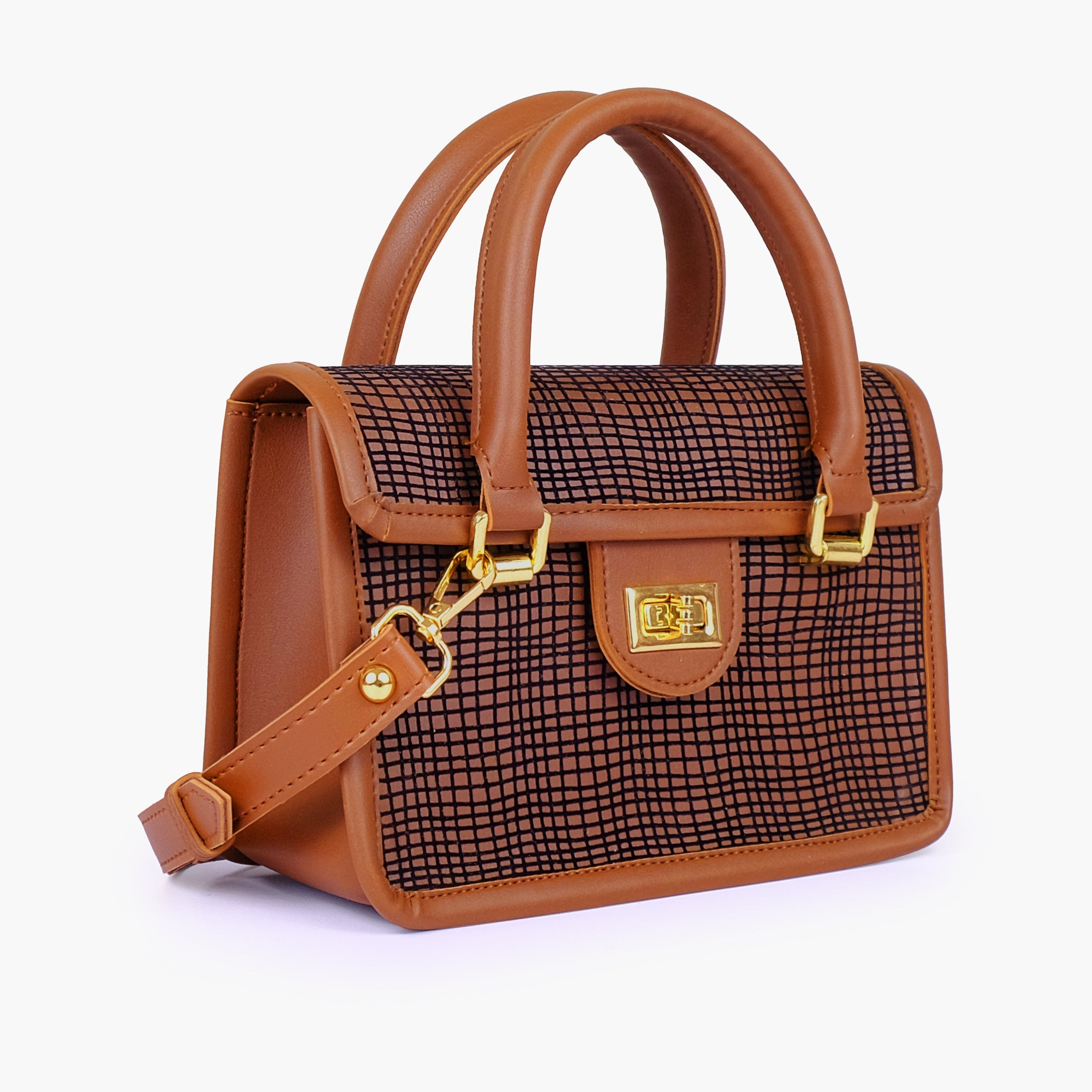 Brown patterned cross-body with flap