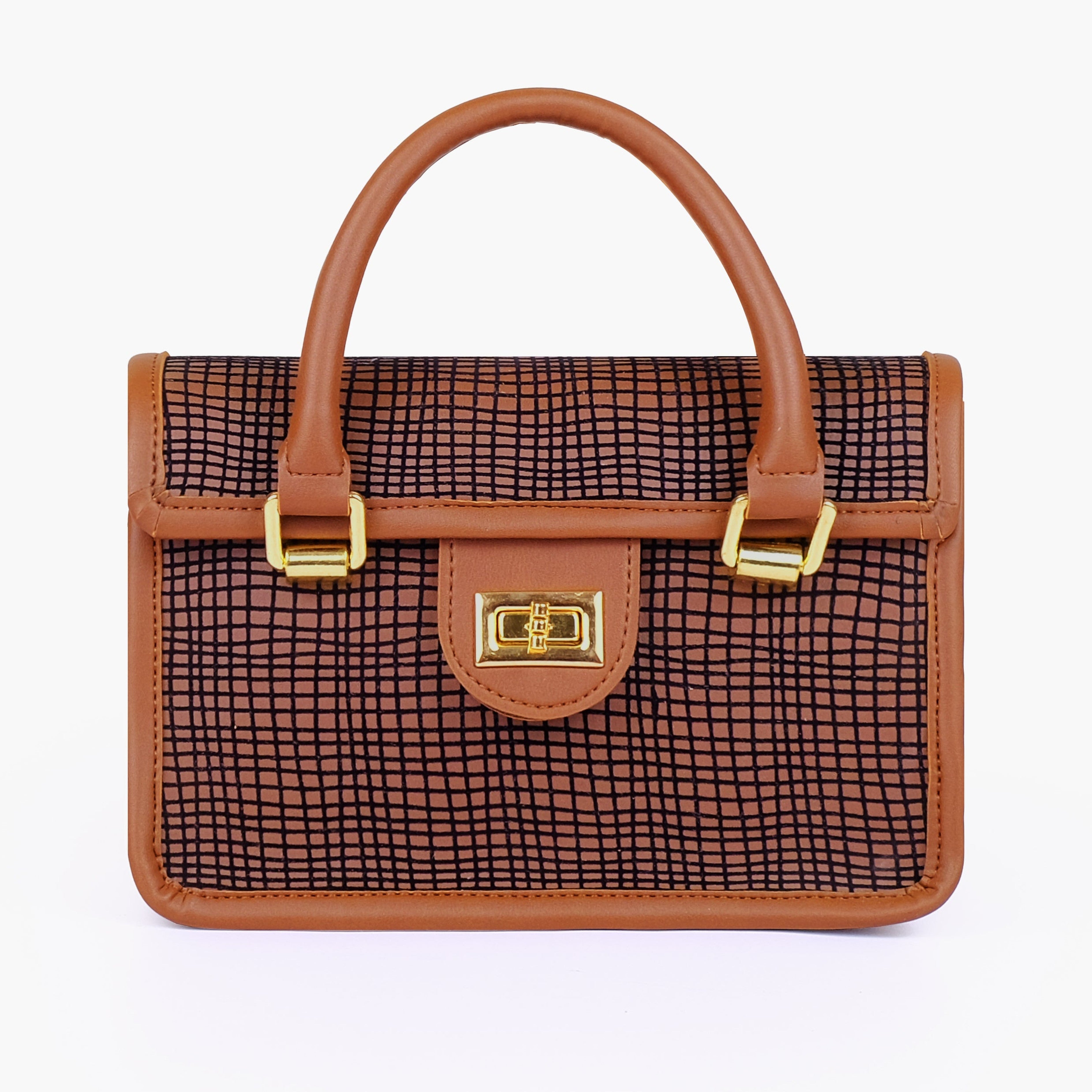 Brown patterned cross-body with flap