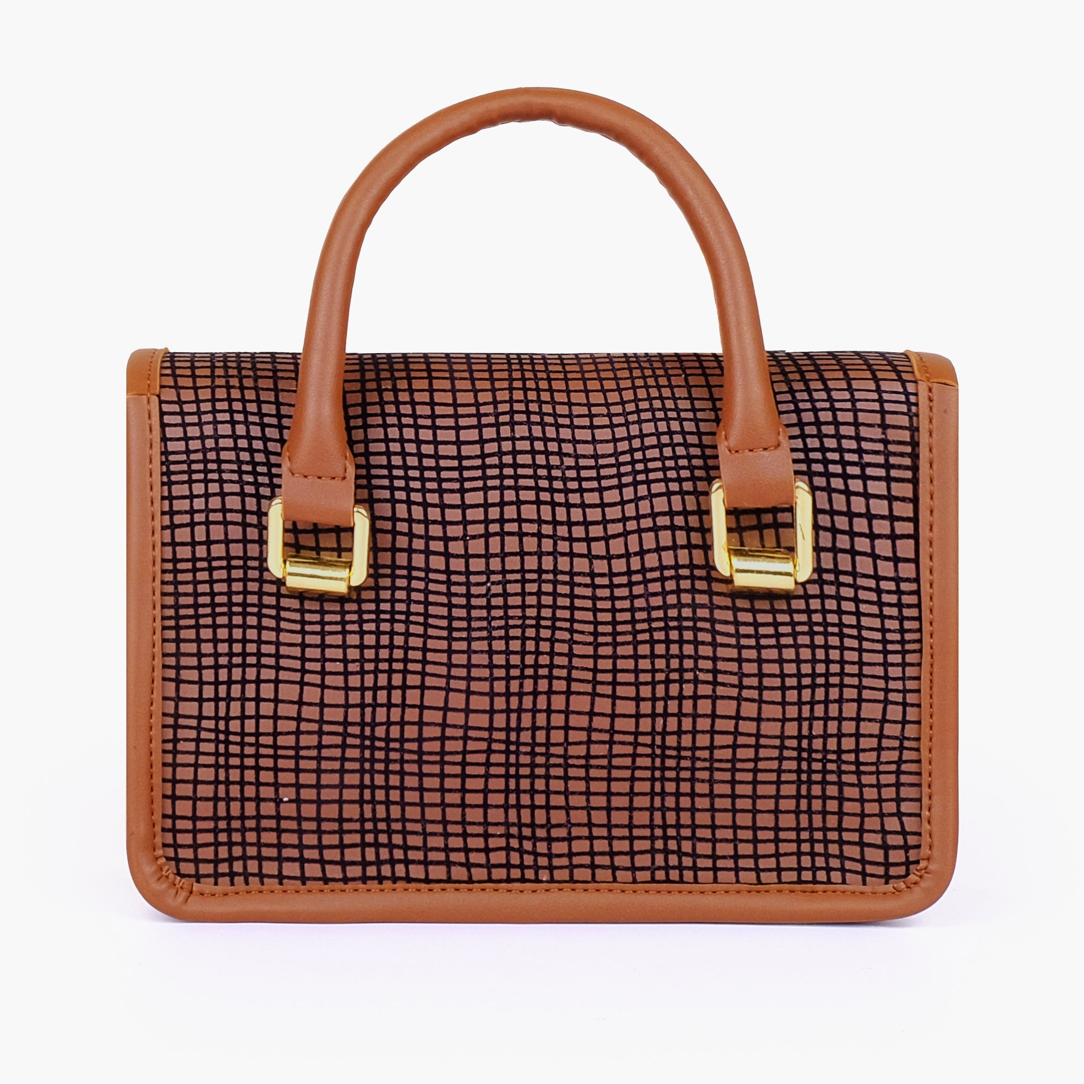Brown patterned cross-body with flap