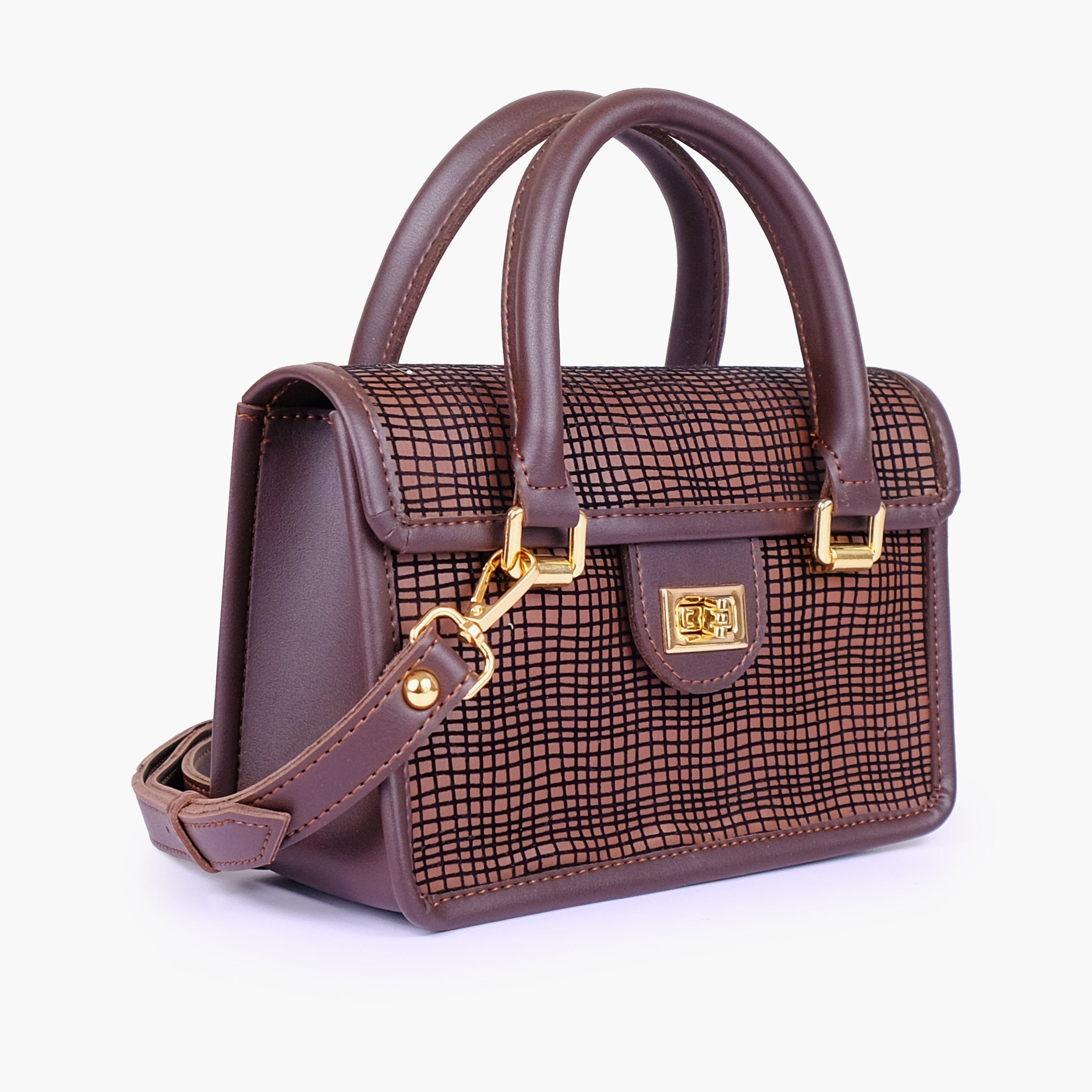 Dark brown patterned cross-body with flap
