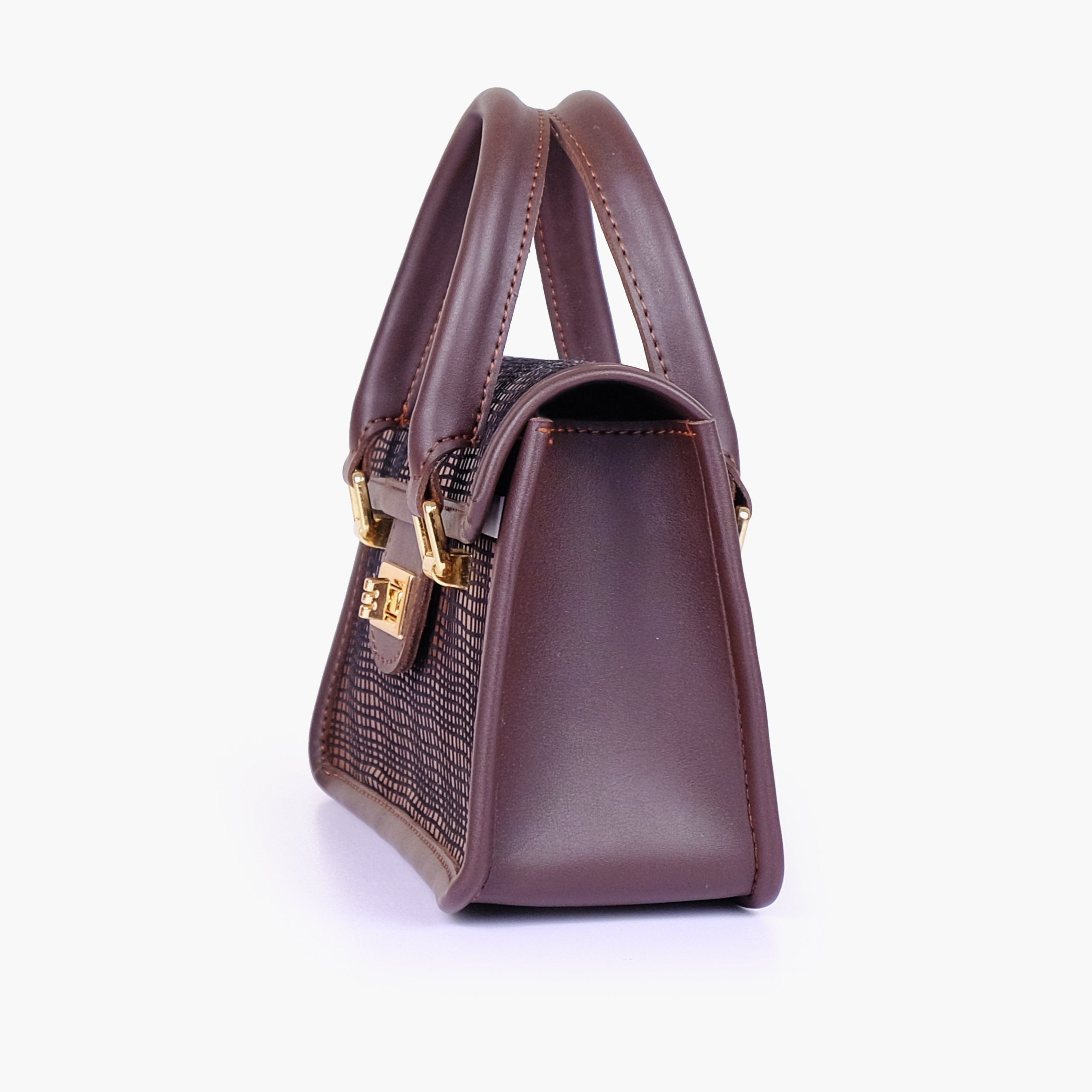 Dark brown patterned cross-body with flap