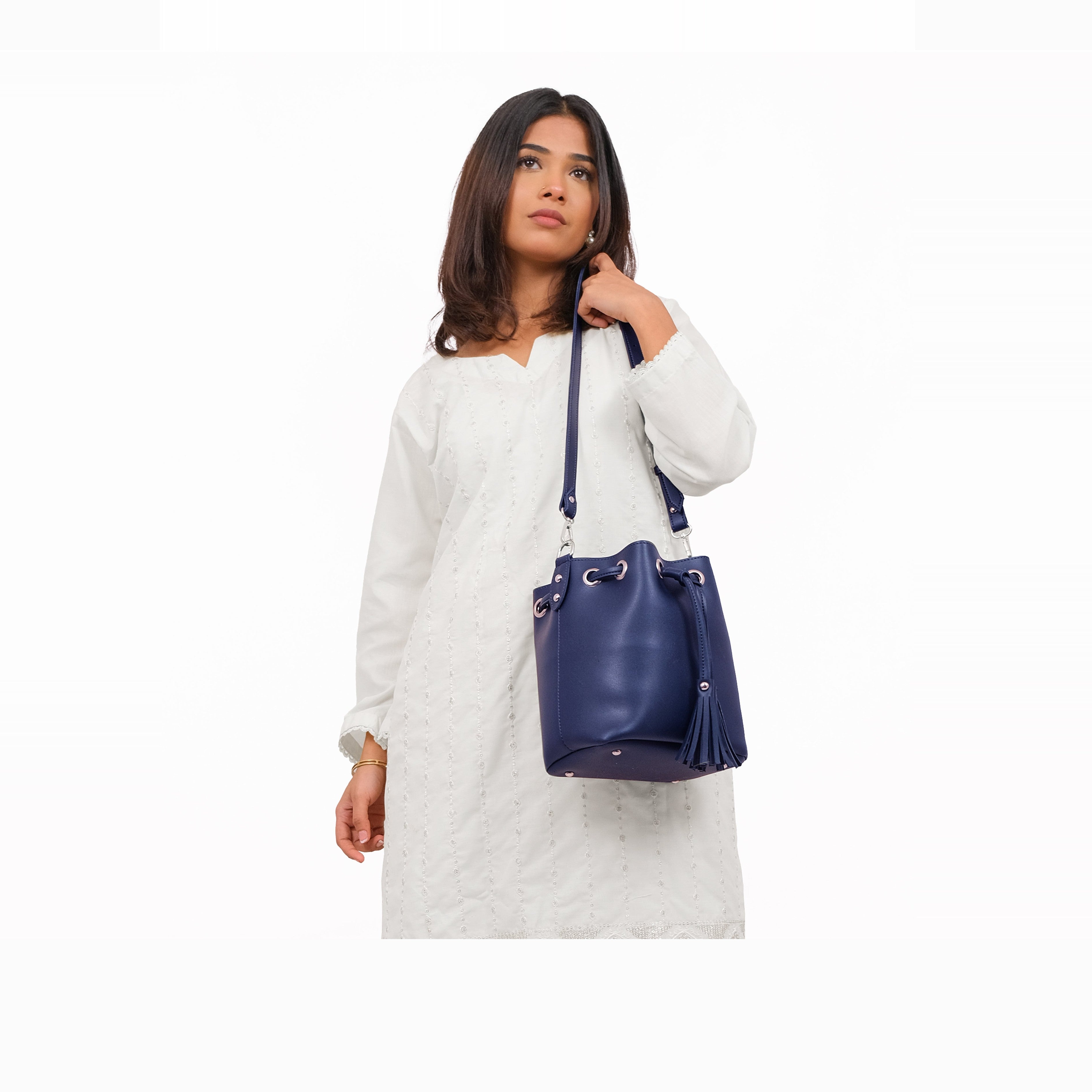 Blue bucket bag