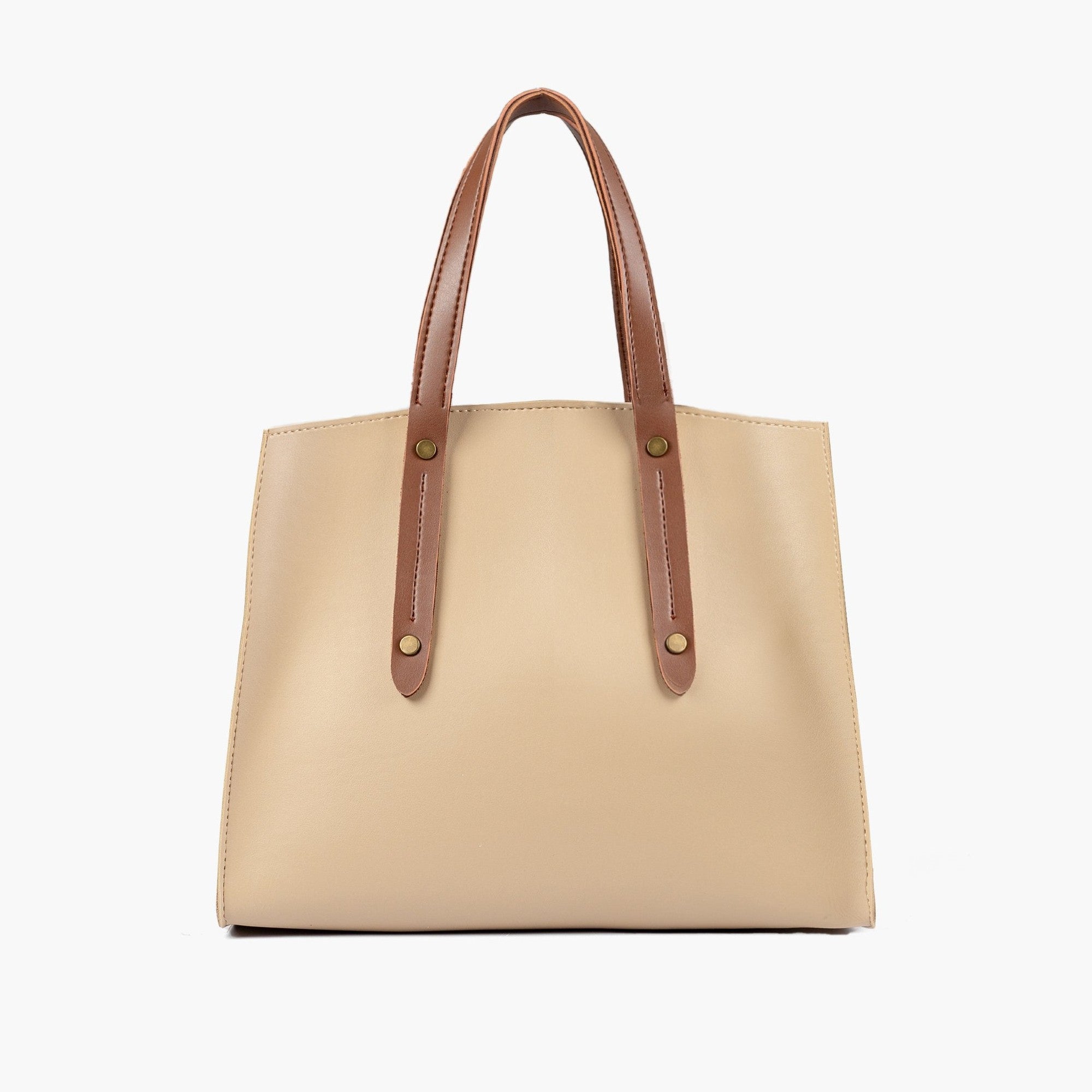 Off-white with brown multi compartment satchel bag
