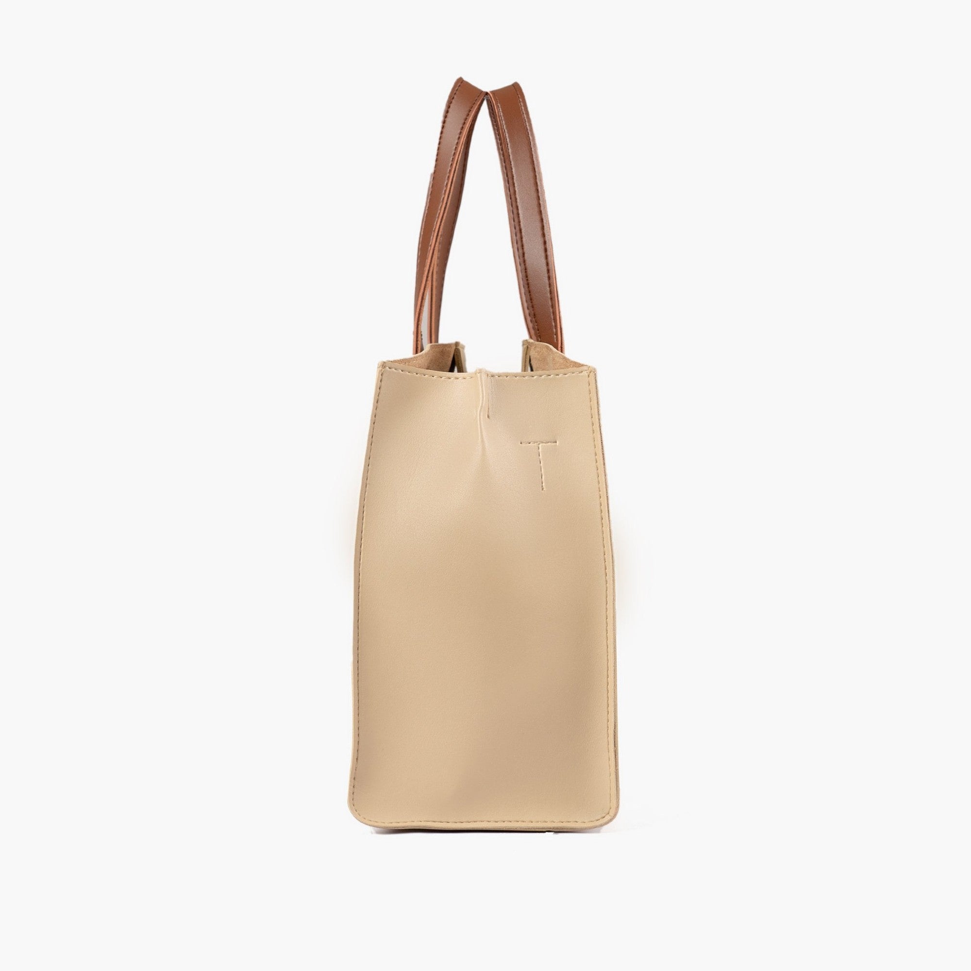 Off-white with brown multi compartment satchel bag