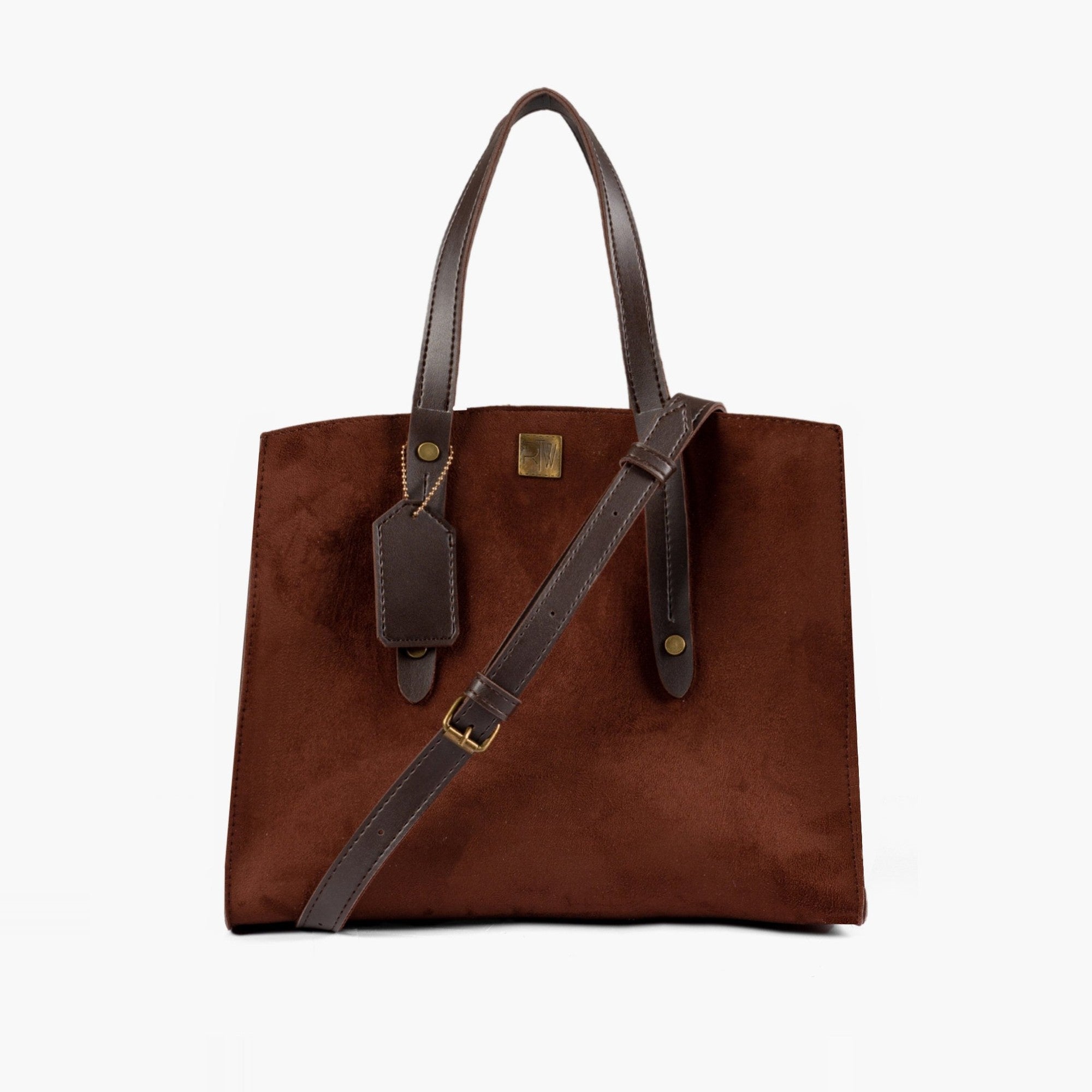 Dark brown suede multi compartment satchel bag