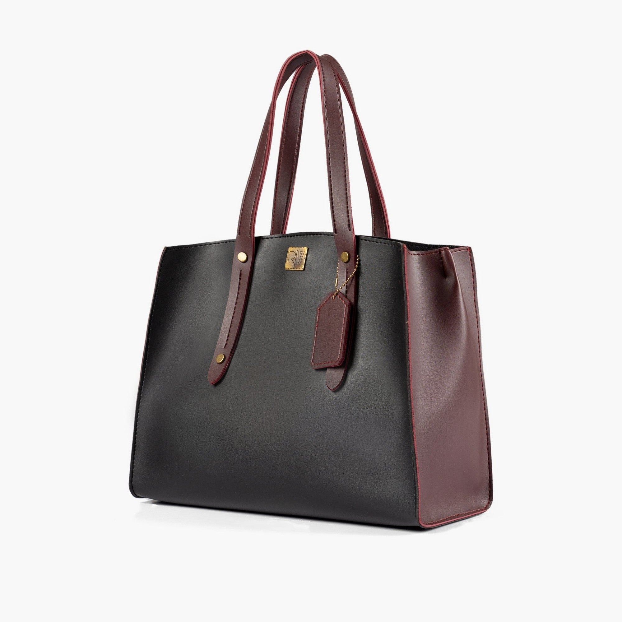 Black with burgundy multi compartment satchel bag