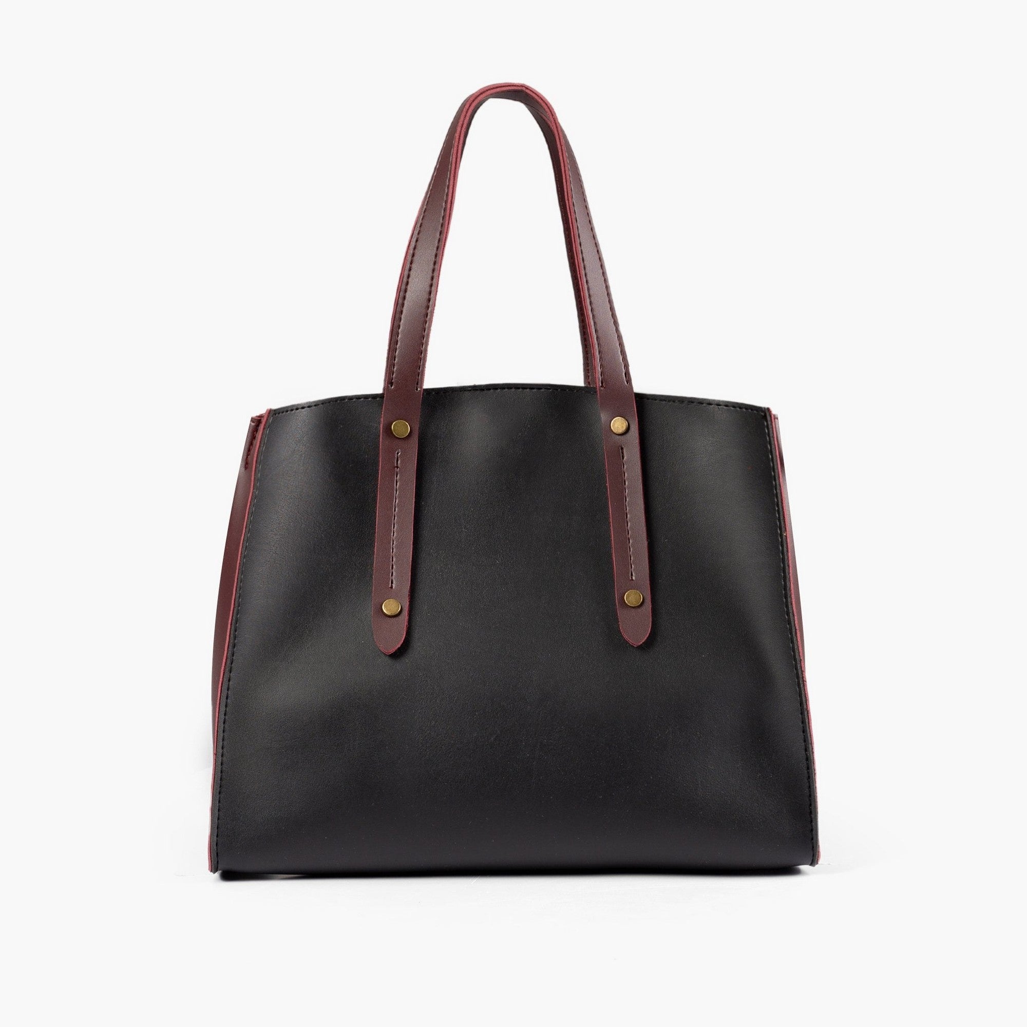 Black with burgundy multi compartment satchel bag