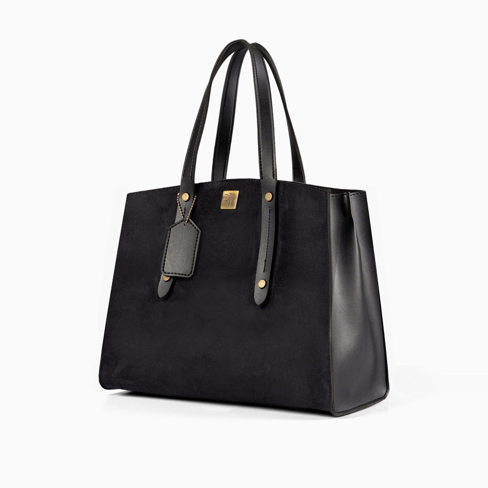 Black suede multi compartment satchel bag