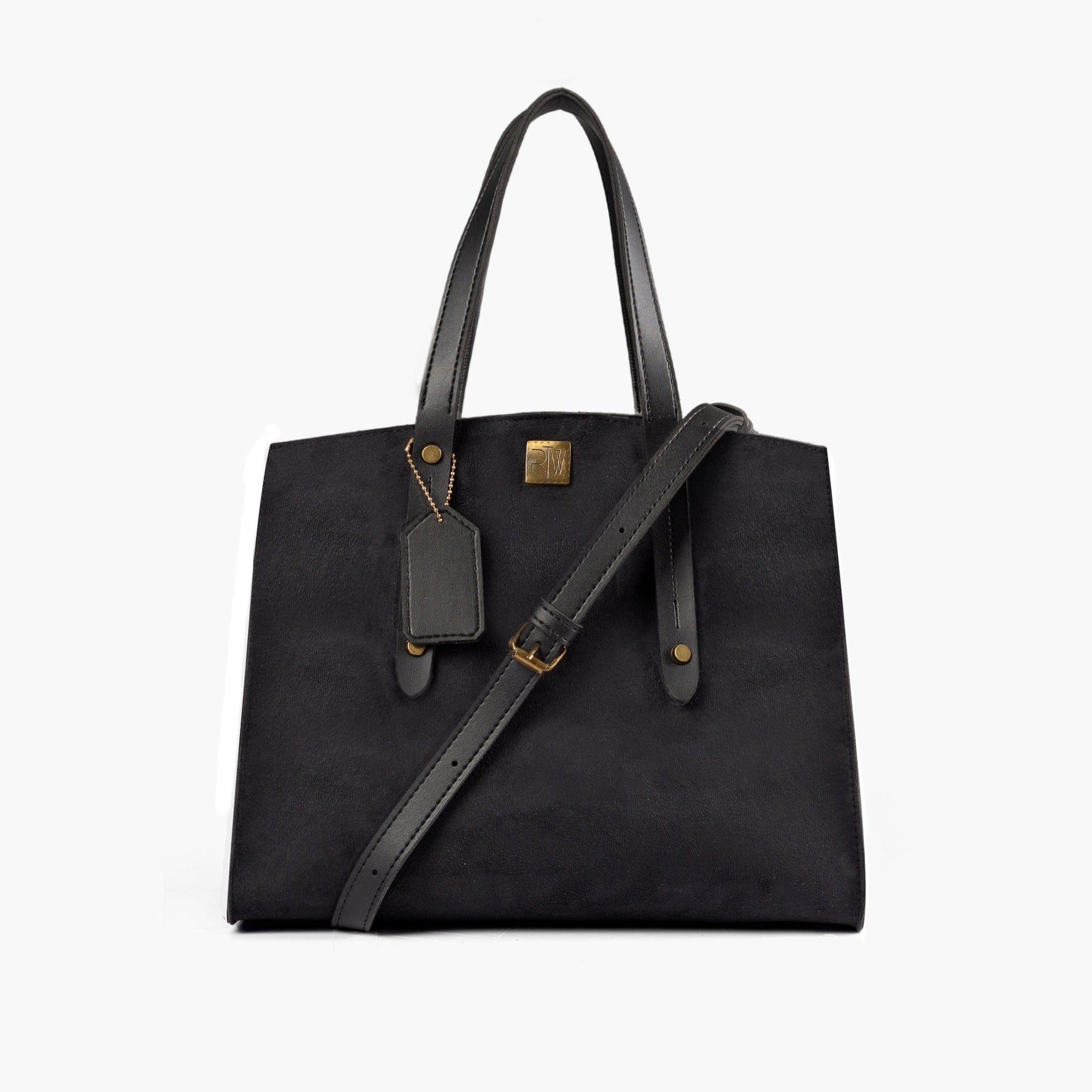 Black suede multi compartment satchel bag