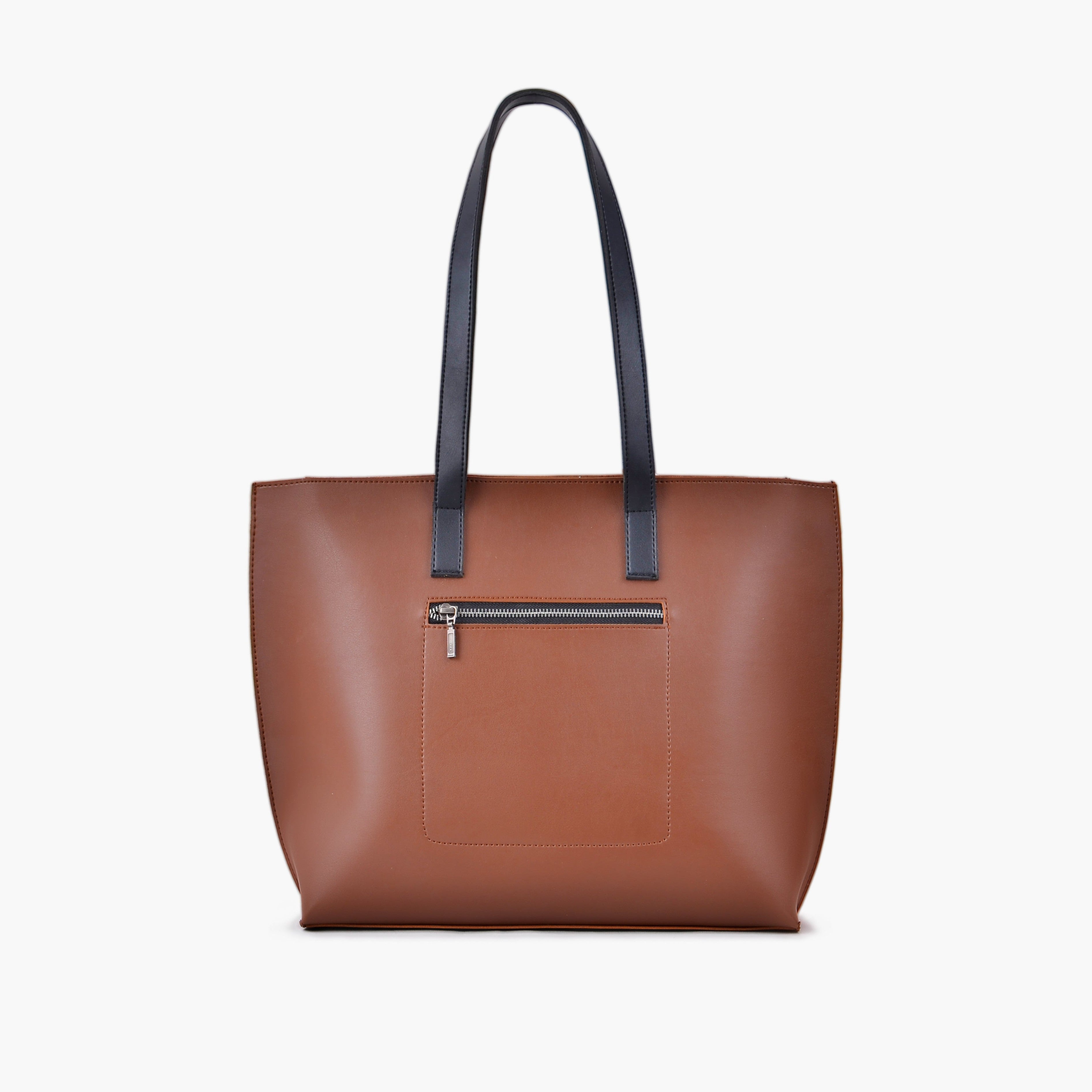 Horse brown with black long handle tote bag