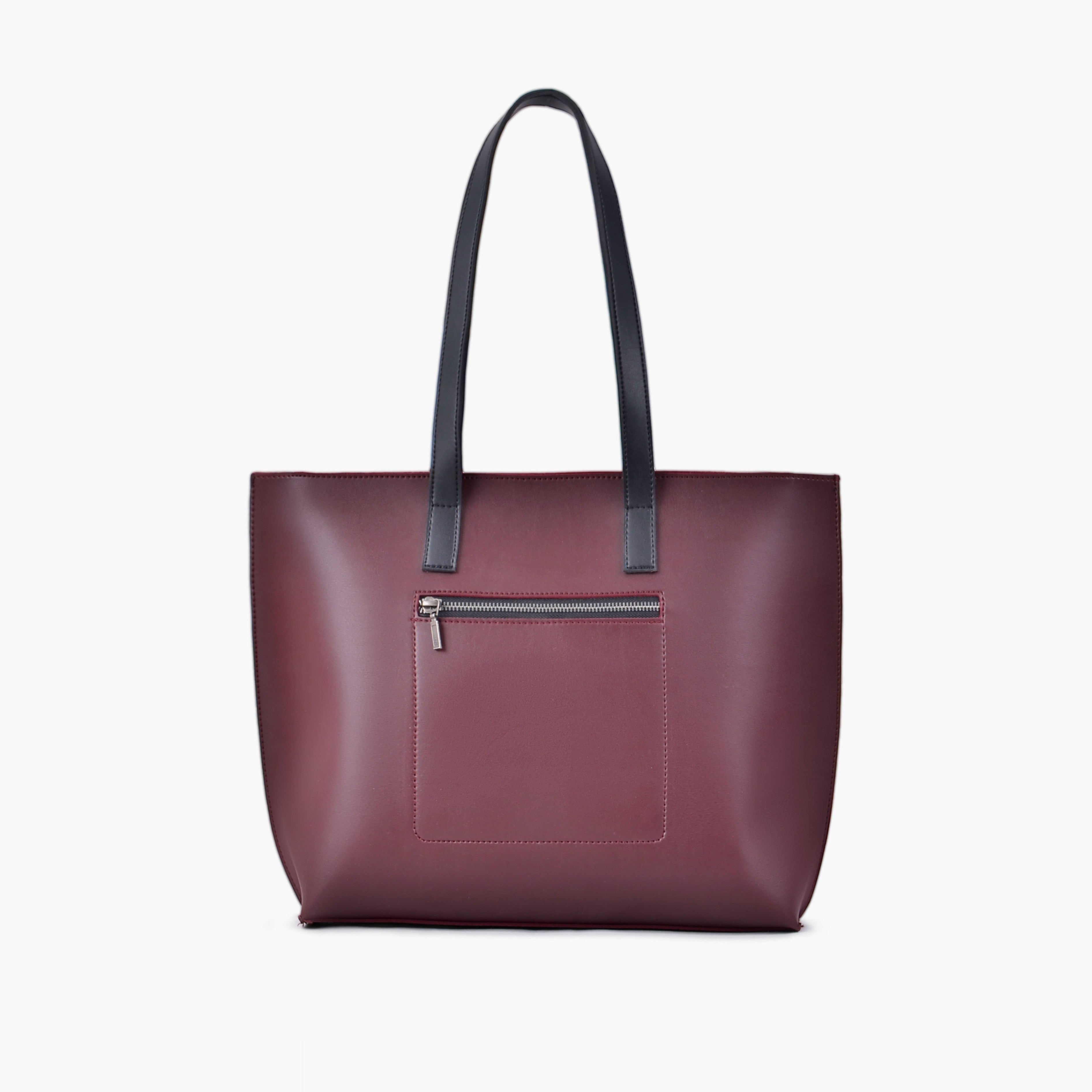 Burgundy long handle tote bag