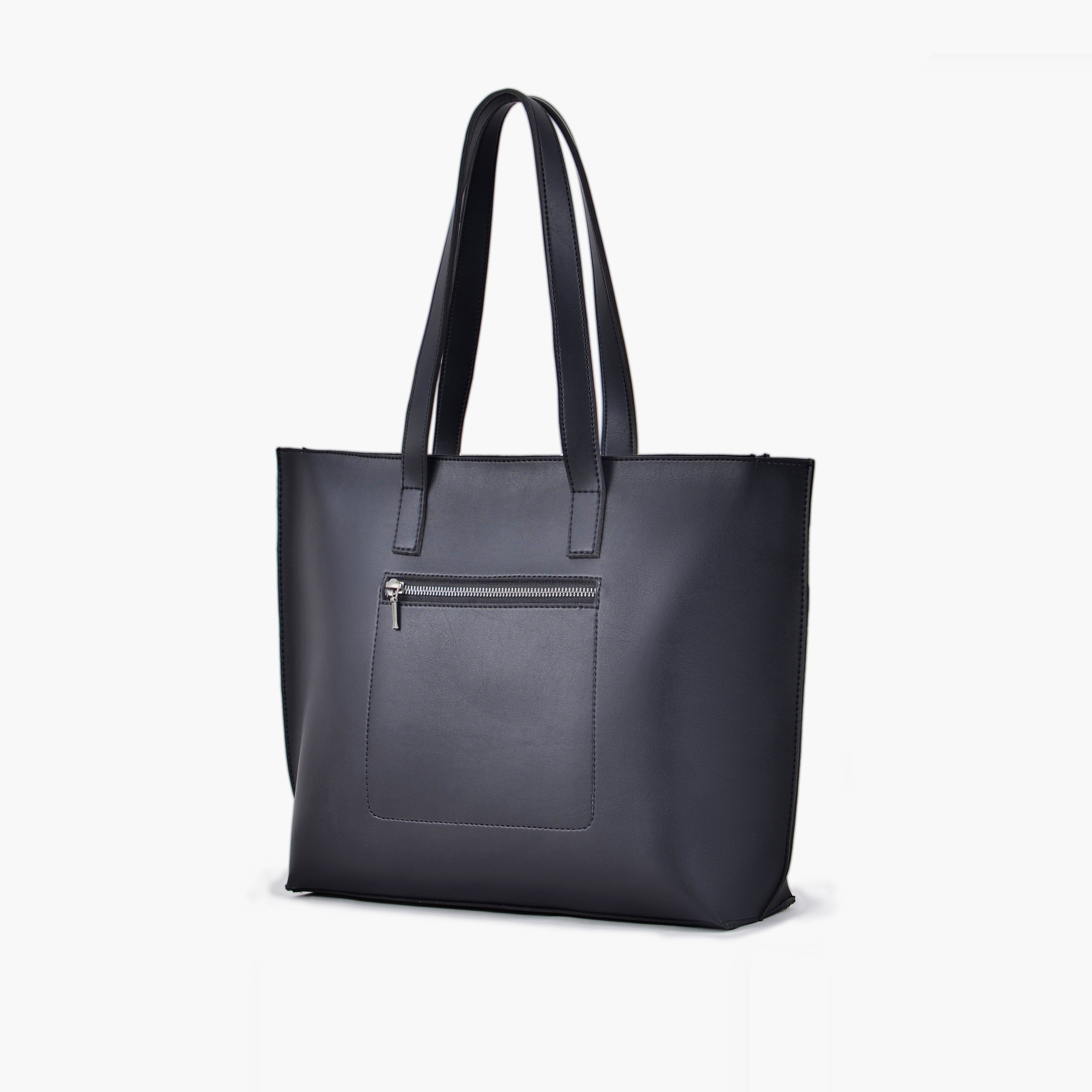 Black long handle tote bag