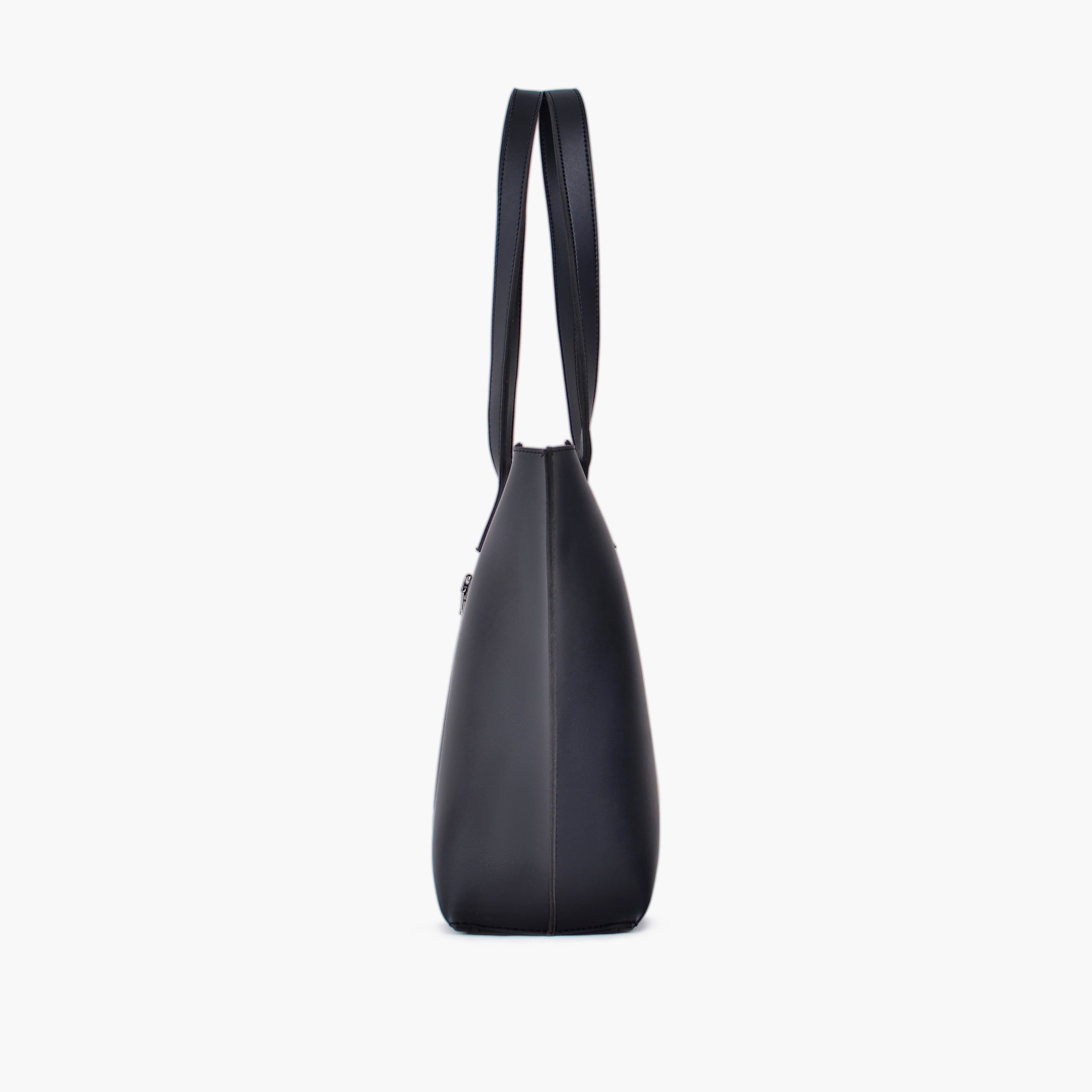 Black long handle tote bag