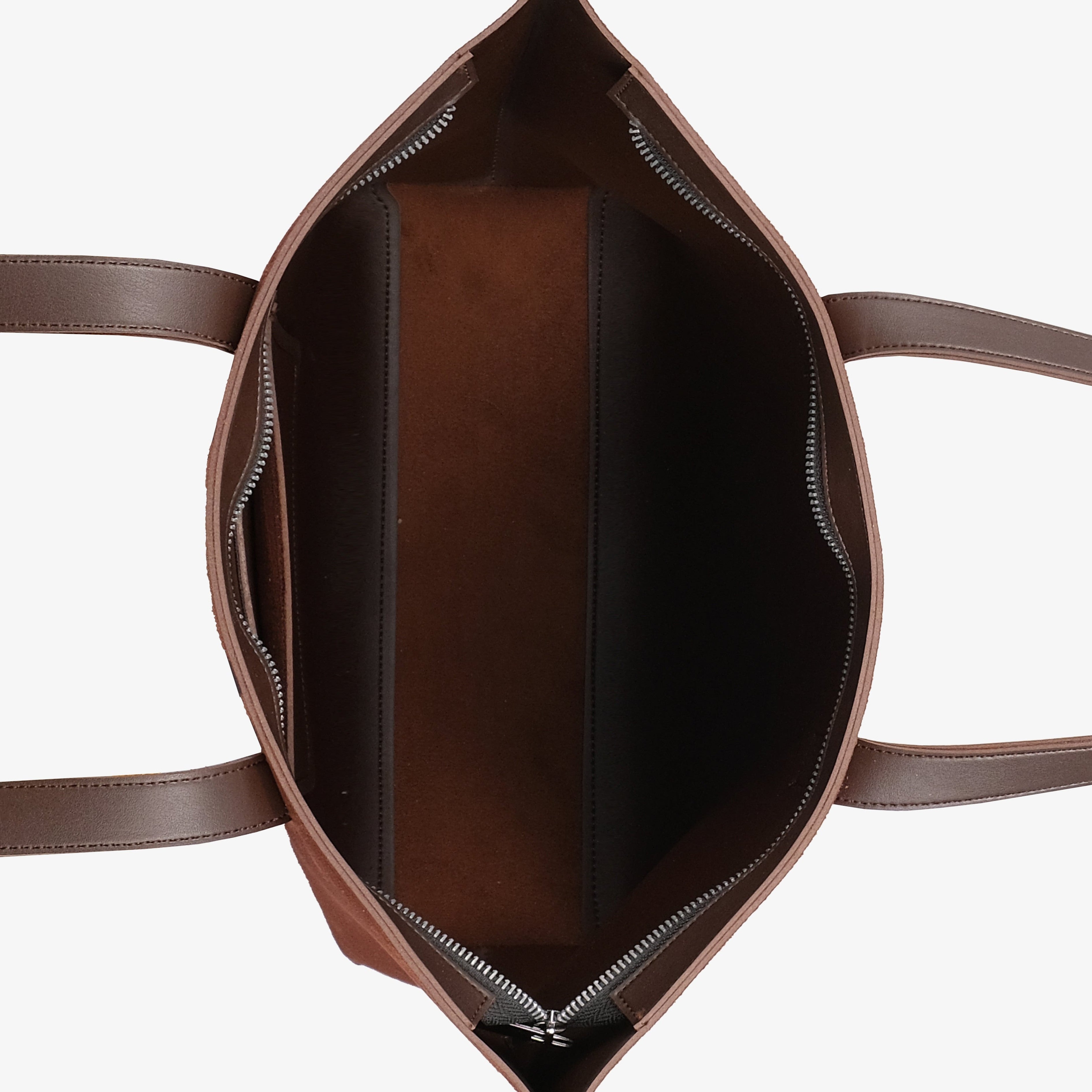 Dark brown suede long handle tote bag